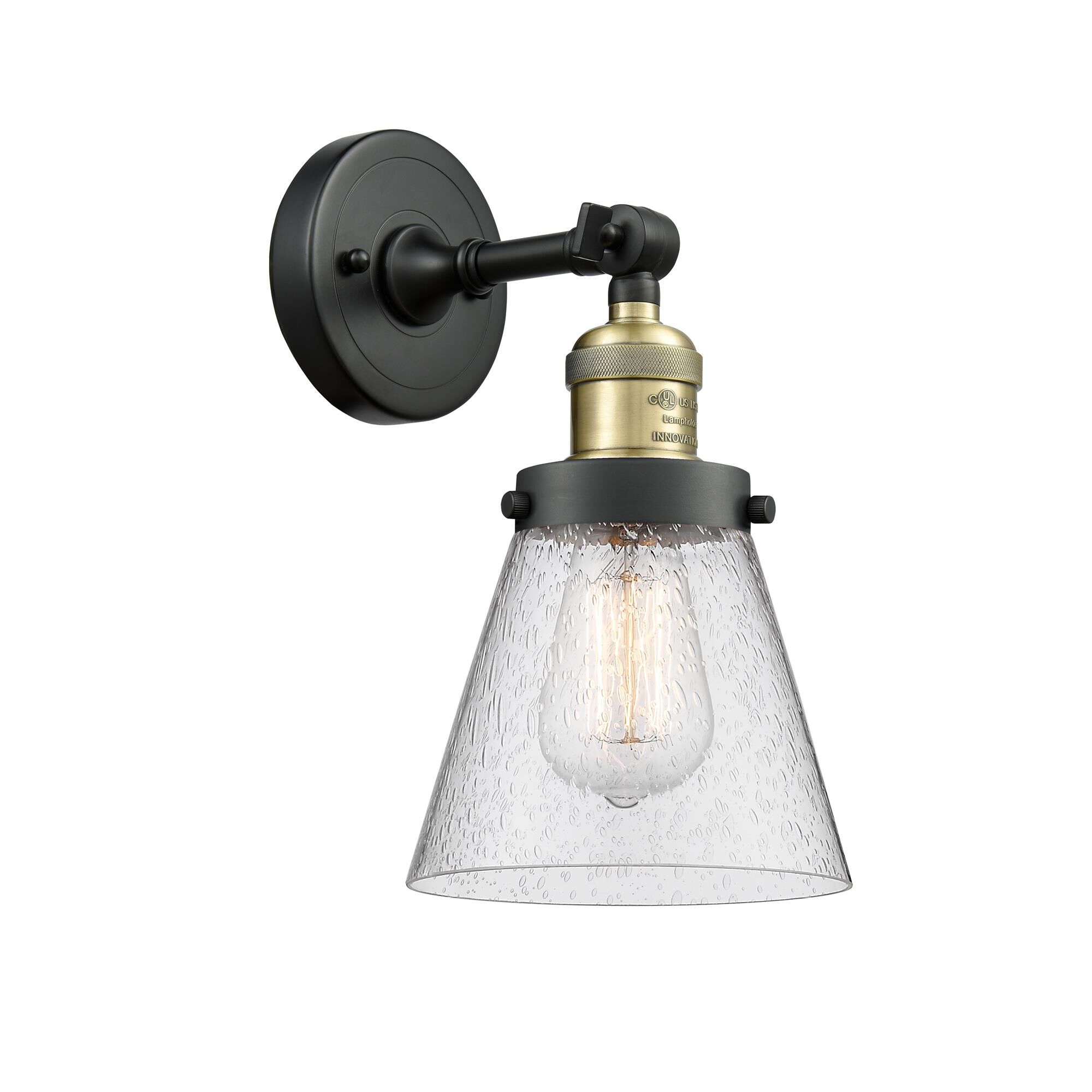 Shown in Black Antique Brass finish and Seedy glass