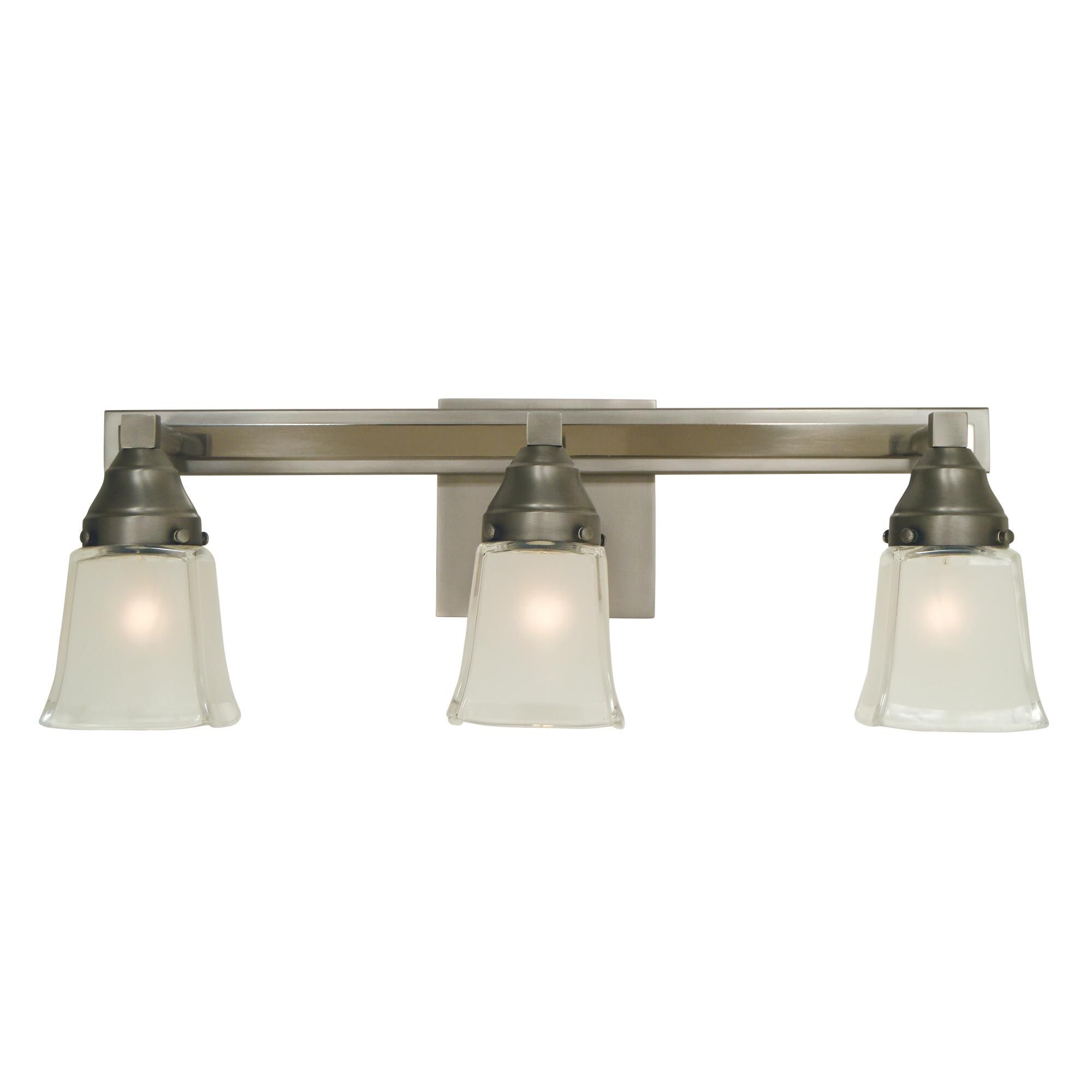 Shown in Satin Pewter With Polished Nickel finish and White Frosted Square Glass shade