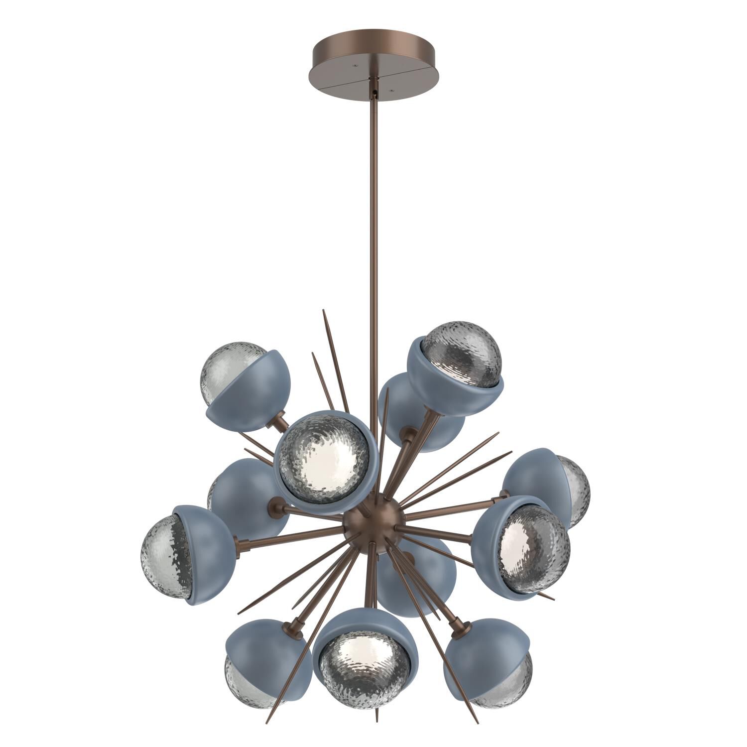 Shown in Burnished Bronze finish and Smoke glass and Poppy Blue accent