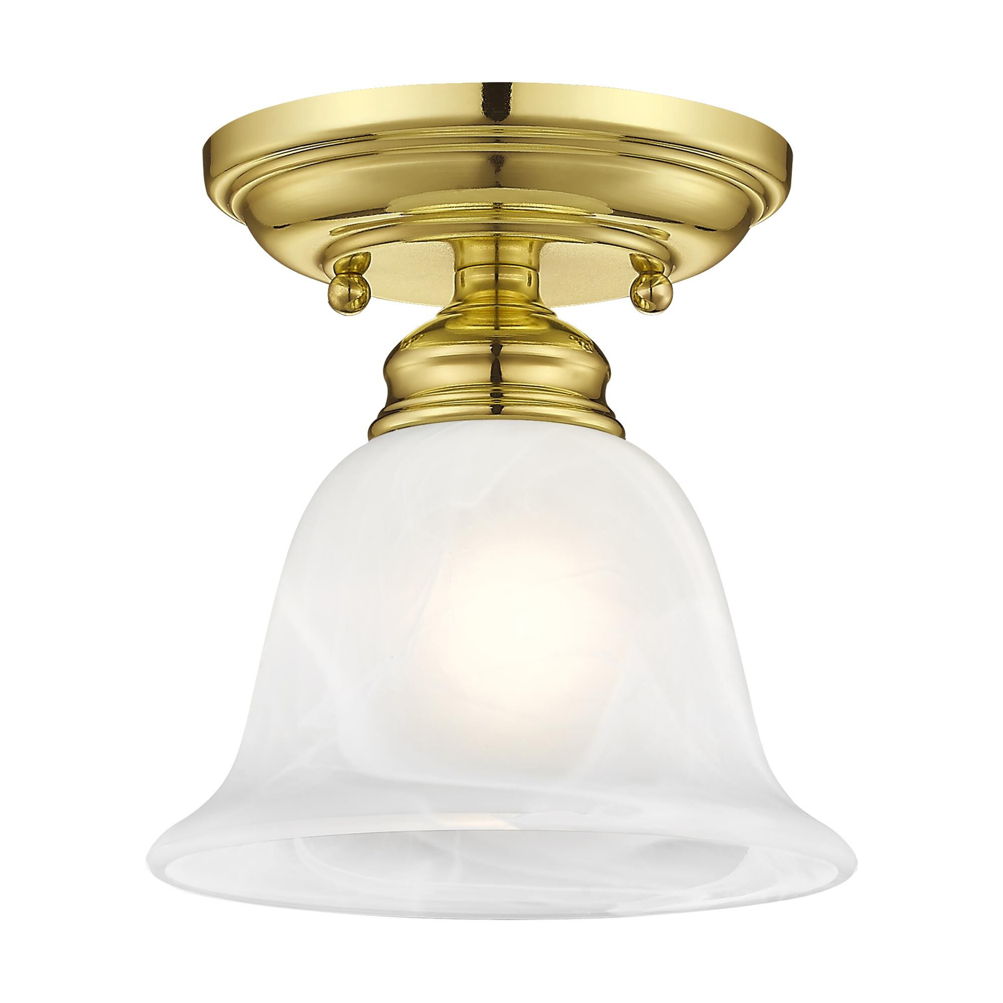 Shown in Polished Brass finish and White Alabaster glass