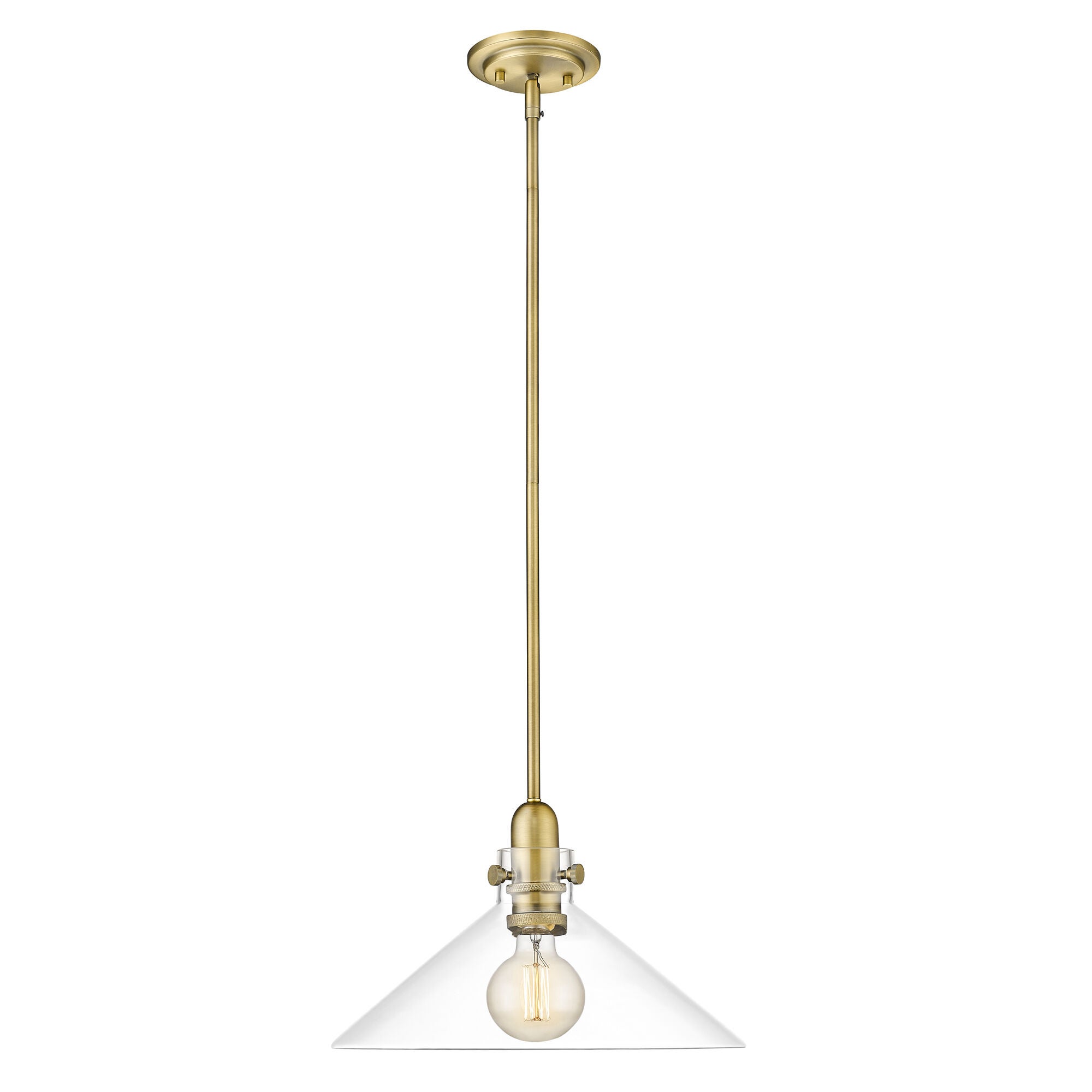 Shown in Antique Brass finish and Clear Glass shade