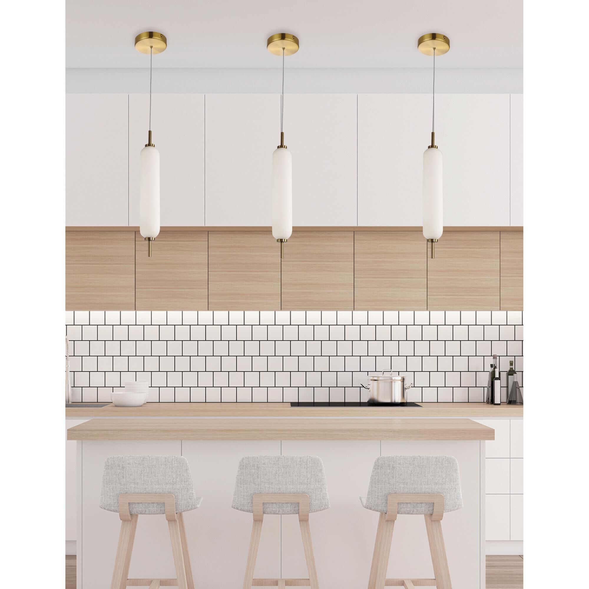 Shown in Aged Brass finish and White shade