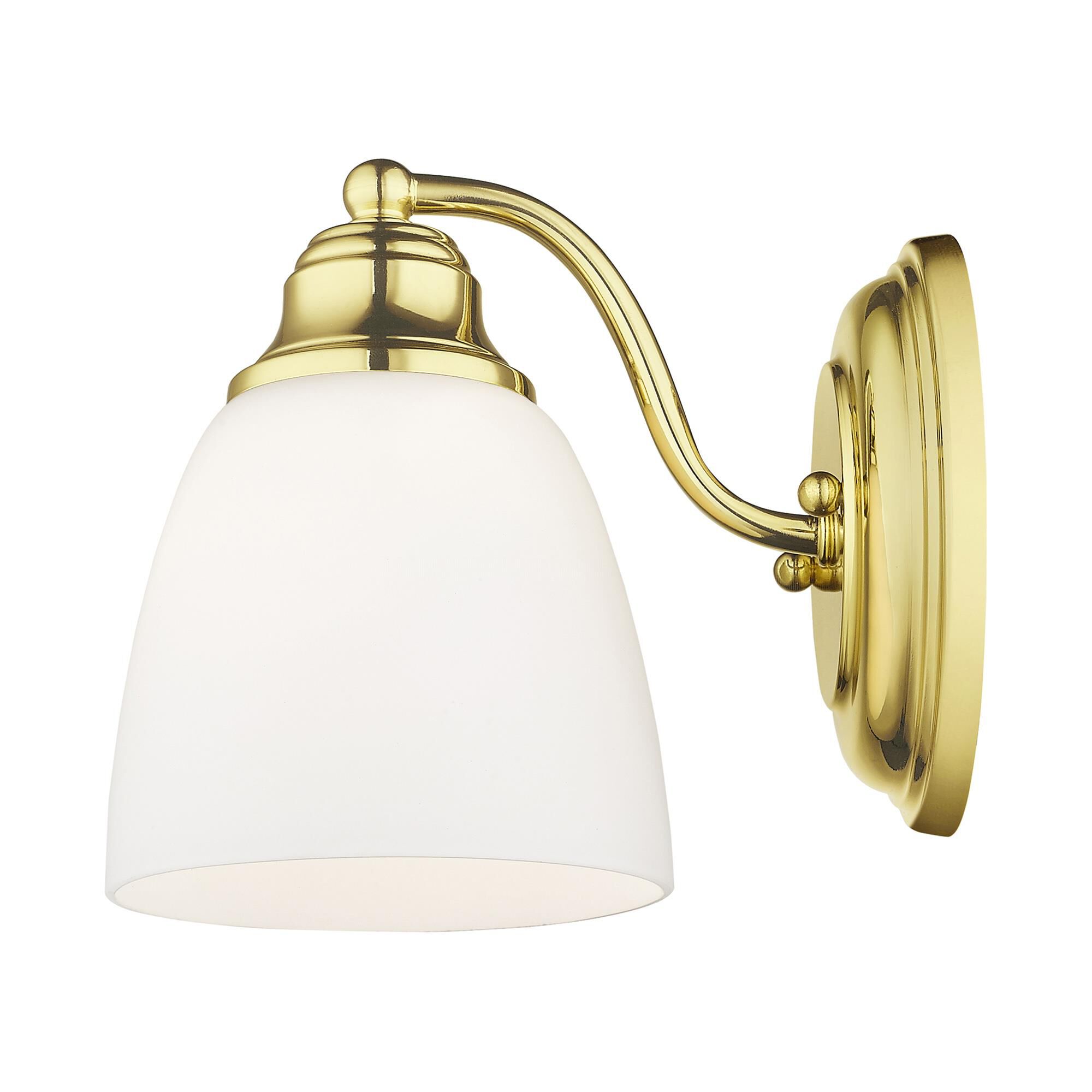 Shown in Polished Brass finish and Hand Blown Satin Opal White glass