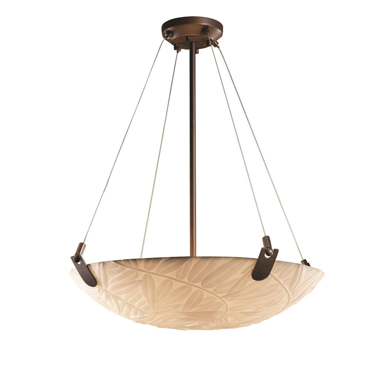Shown in Dark Bronze finish and Faux Porcelain Resin glass and Bamboo shade and Round Bowl accent