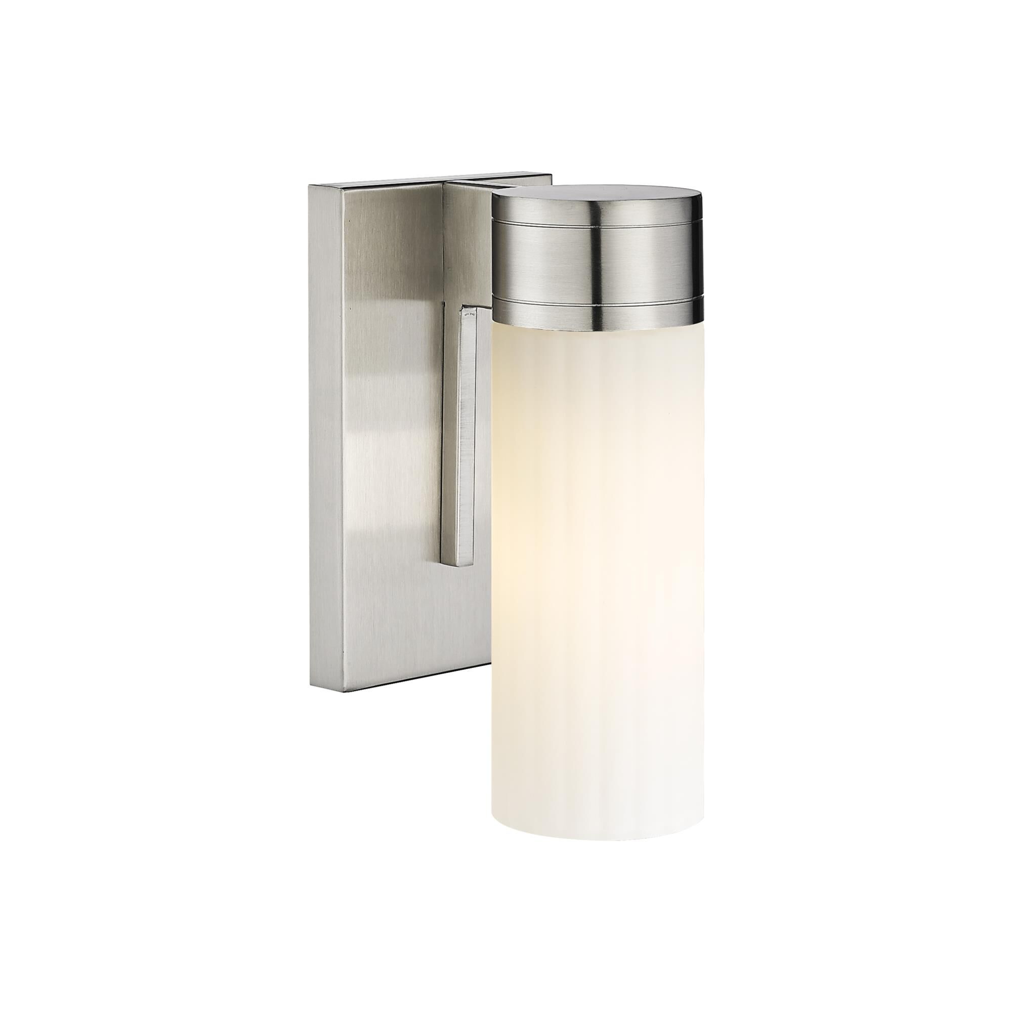 Shown in Satin Nickel finish and Matte White glass