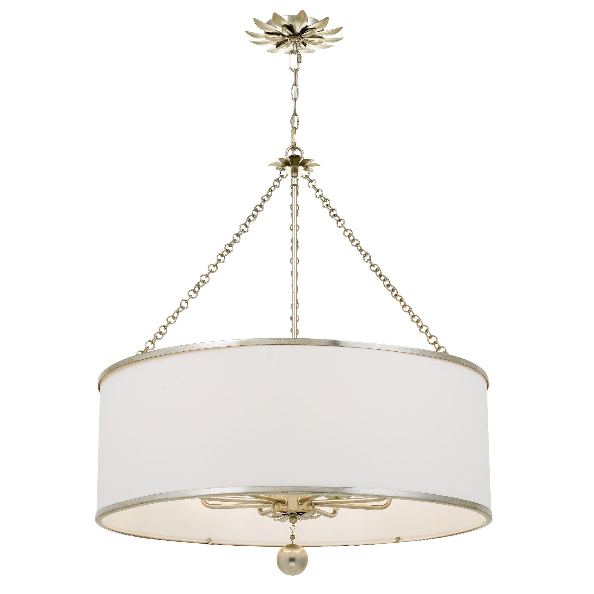 Shown in Antique Silver finish and White Linen glass and White Linen shade
