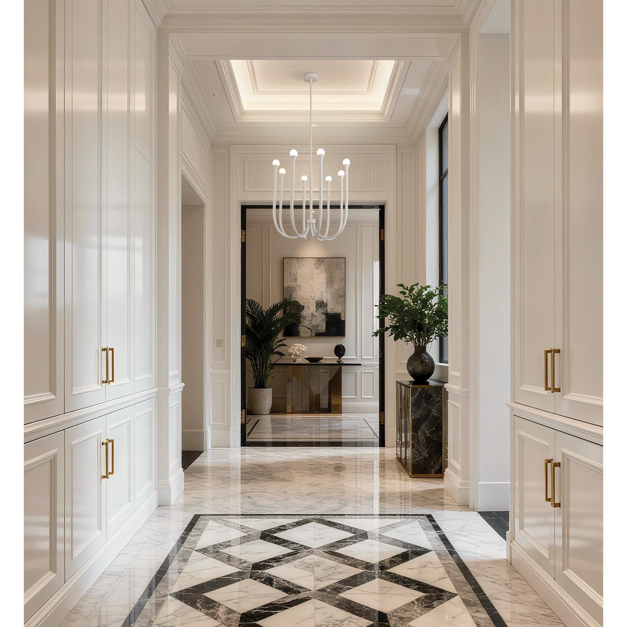 Shown in Plaster White finish and Opal glass