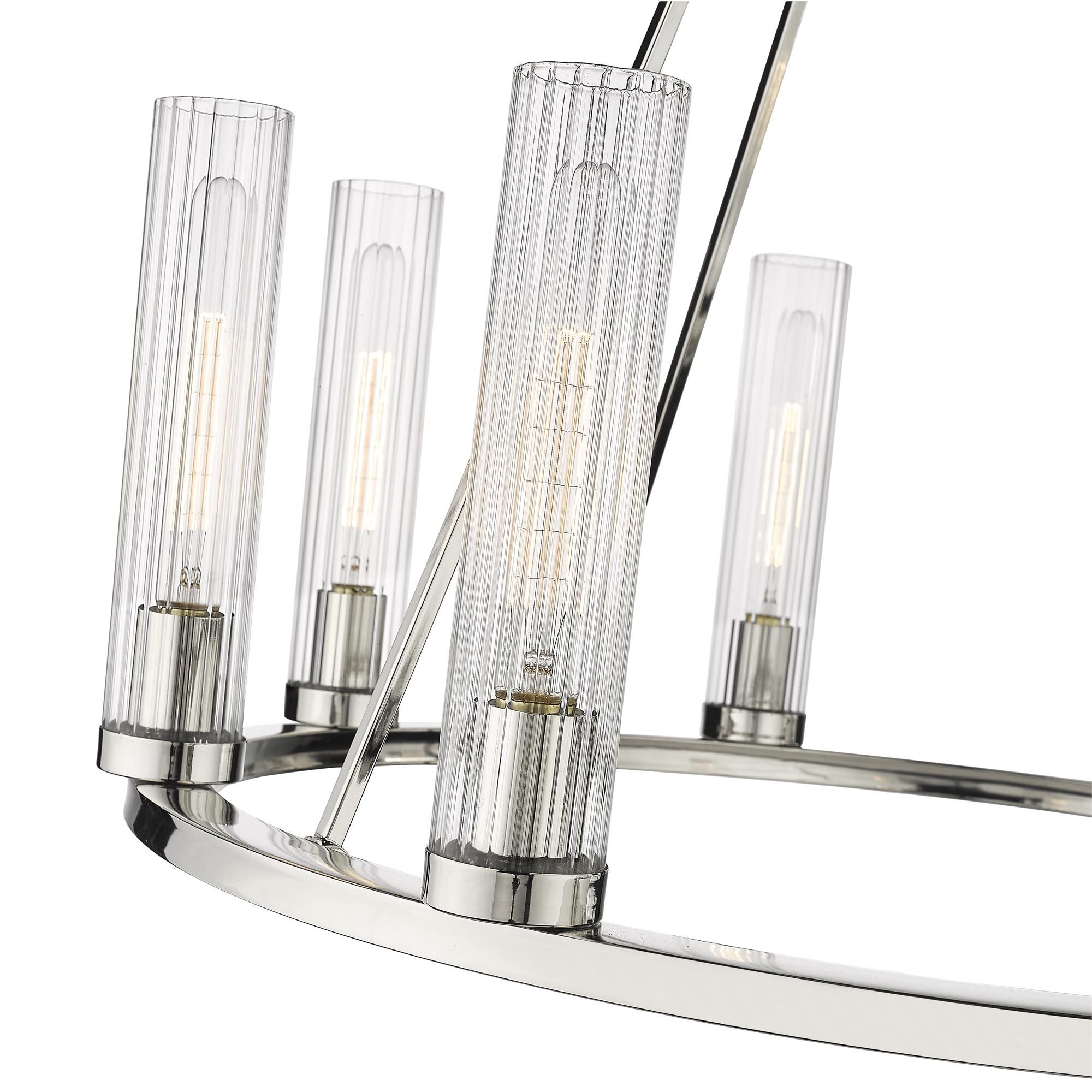 Shown in Polished Nickel finish and Glass shade
