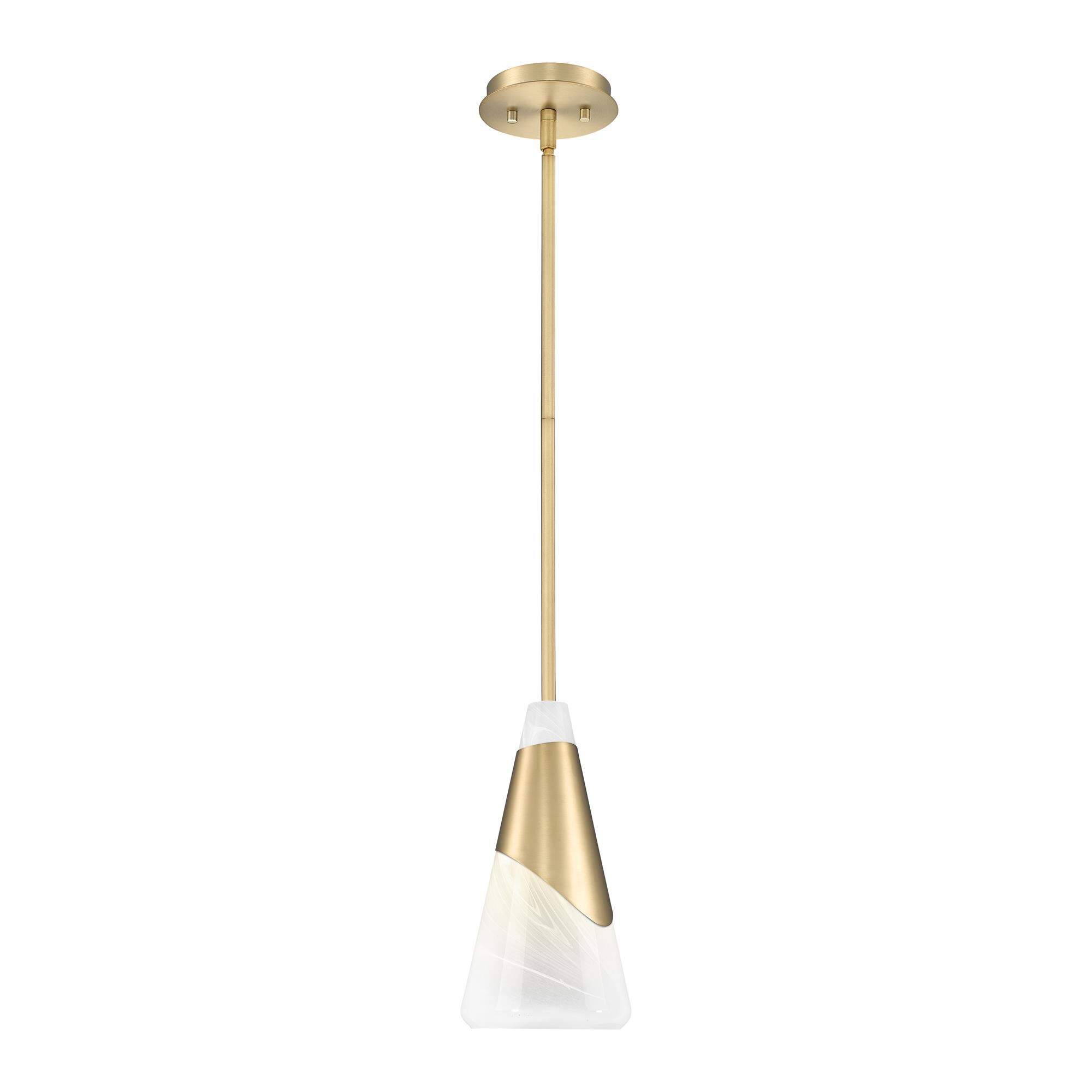 Shown in Modern Gold finish and White Swirl glass and White Swirl shade