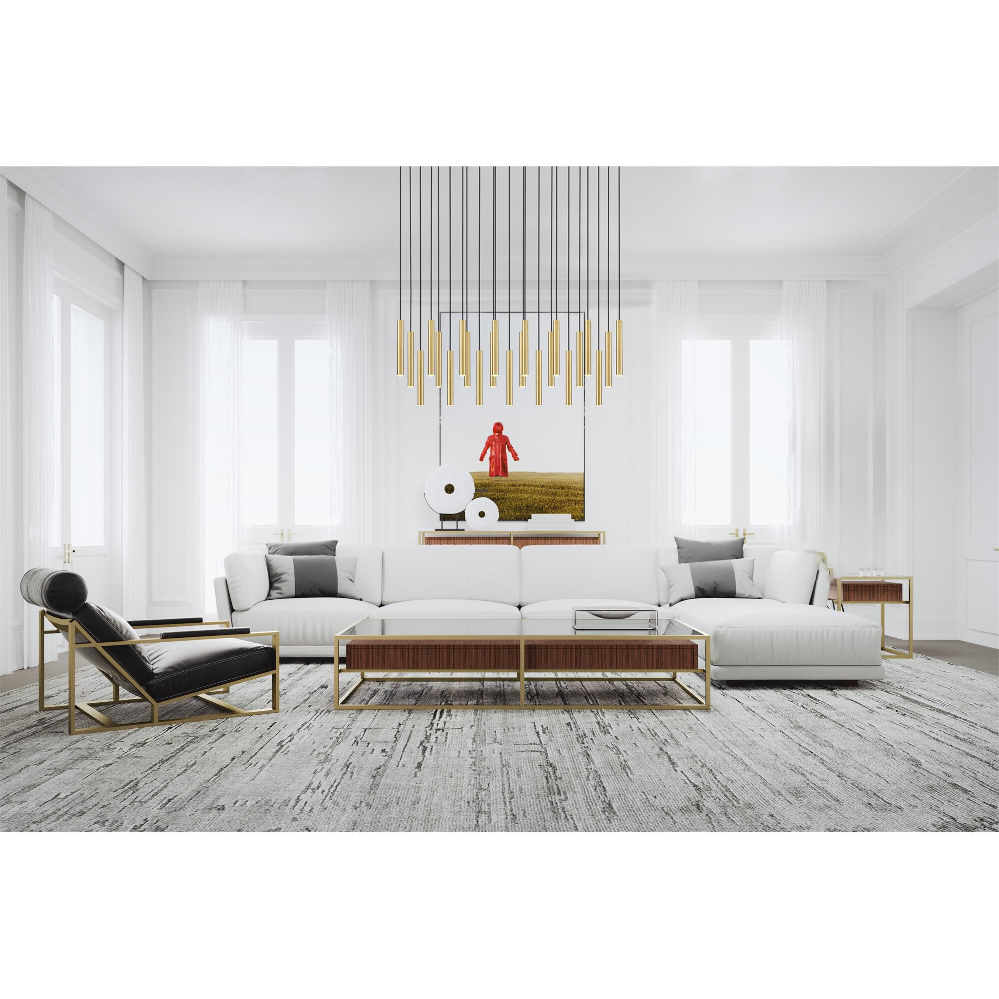 Shown in Modern Gold finish and Modern Gold glass and Modern Gold shade