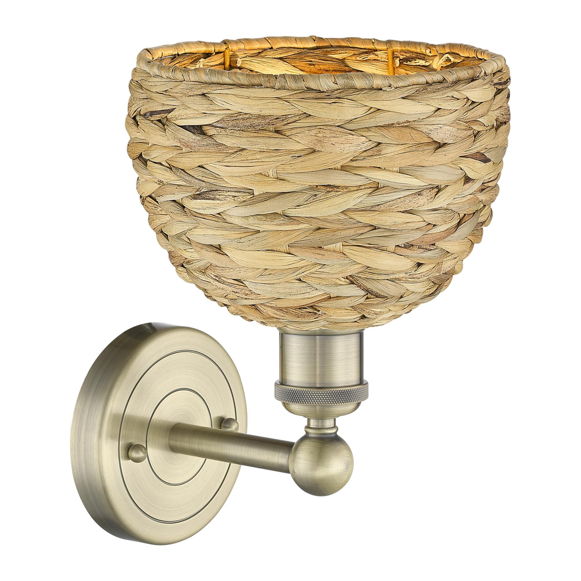 Shown in Antique Brass finish and Natural shade