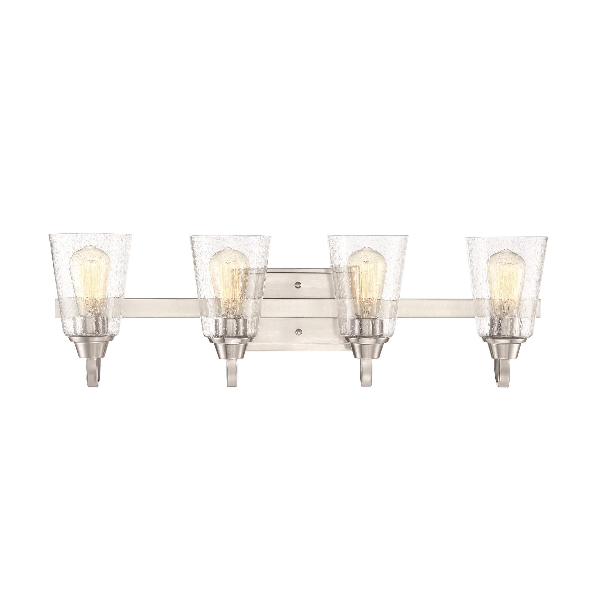 Shown in Brushed Polished Nickel finish and Clear Seeded glass and Glass shade