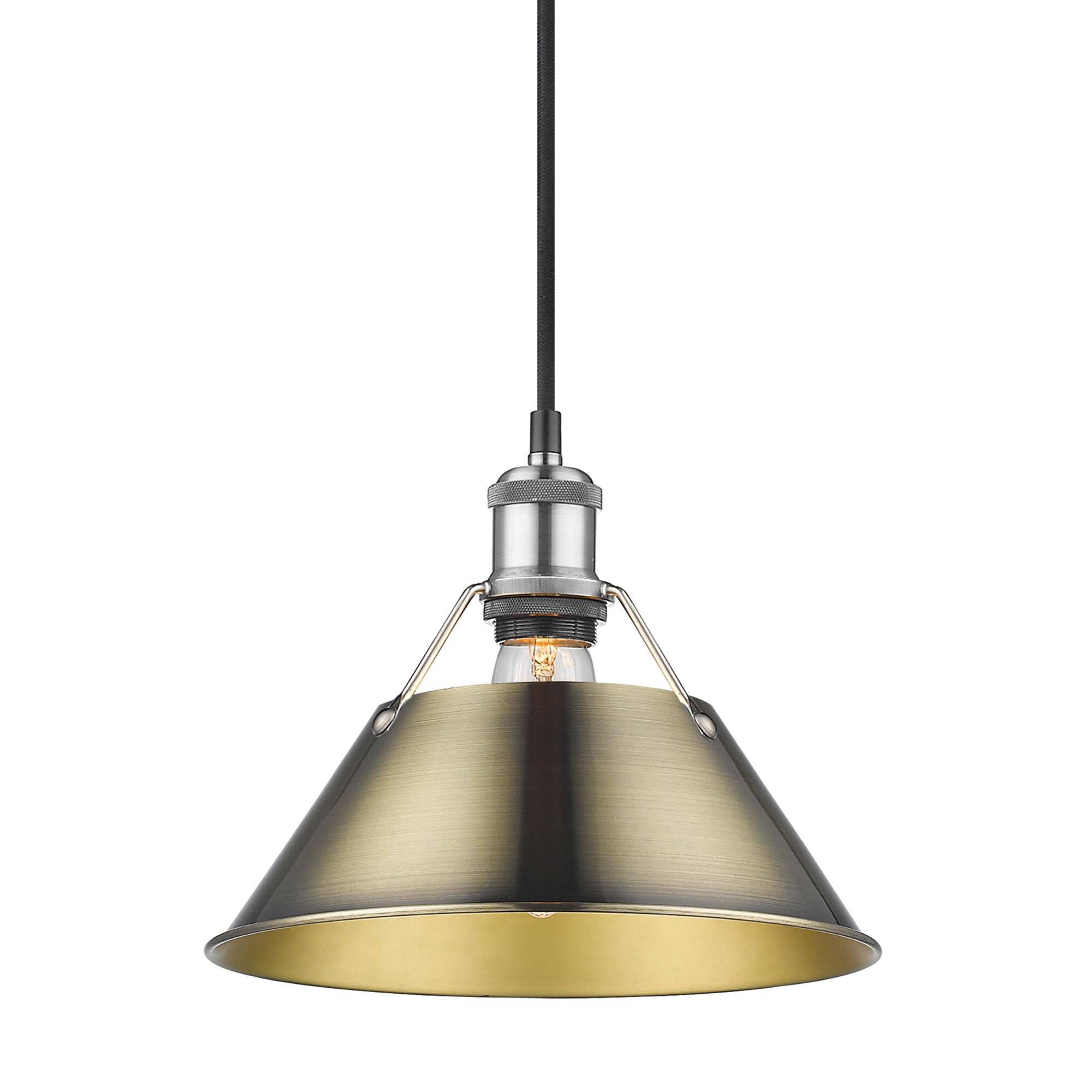 Shown in Pewter finish and Without Glass glass and Aged Brass shade