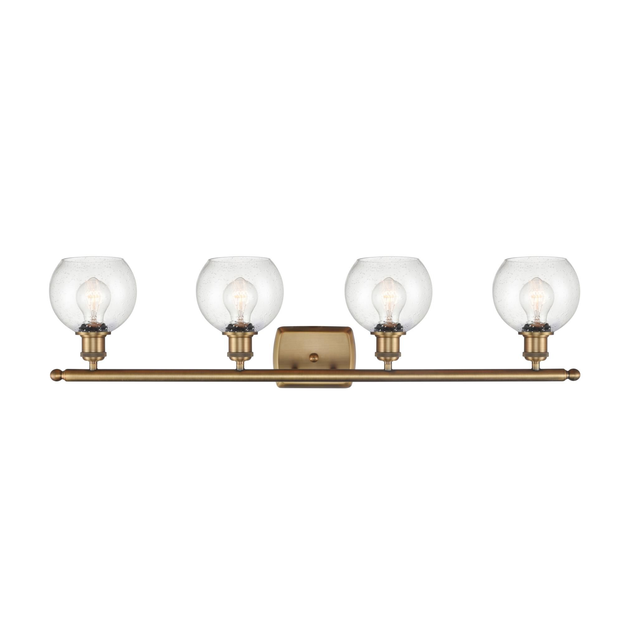 Shown in Brushed Brass finish and Seedy Athens glass and No Shade shade