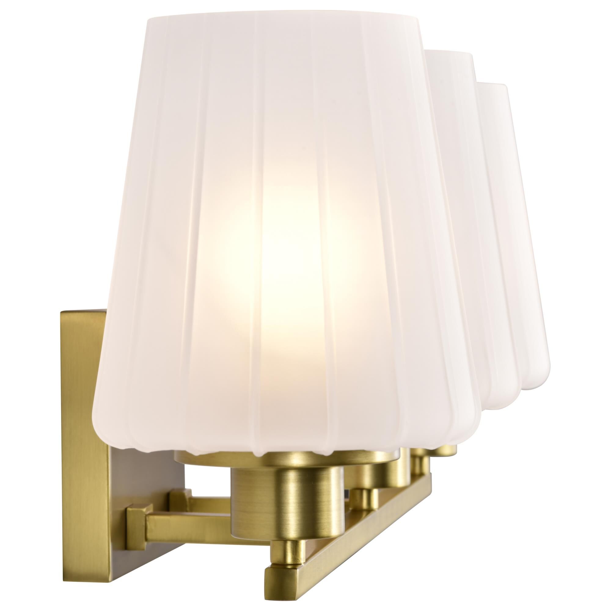 Shown in Vintage Brass finish and Etched White glass