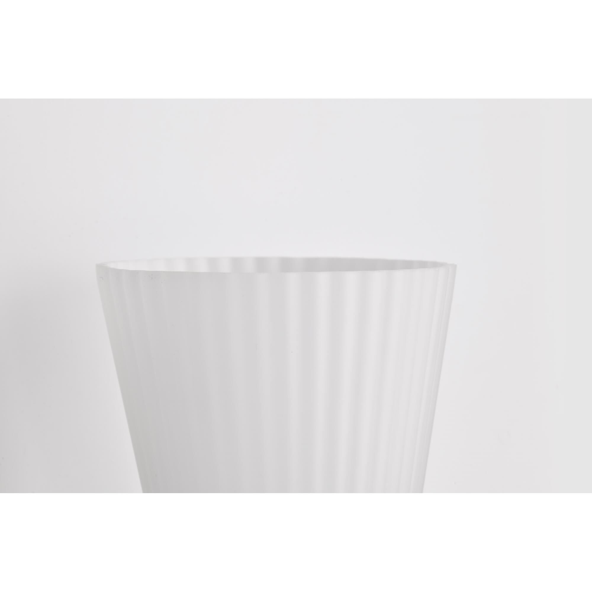 Shown in Brushed Nickel finish and Ribbed White glass