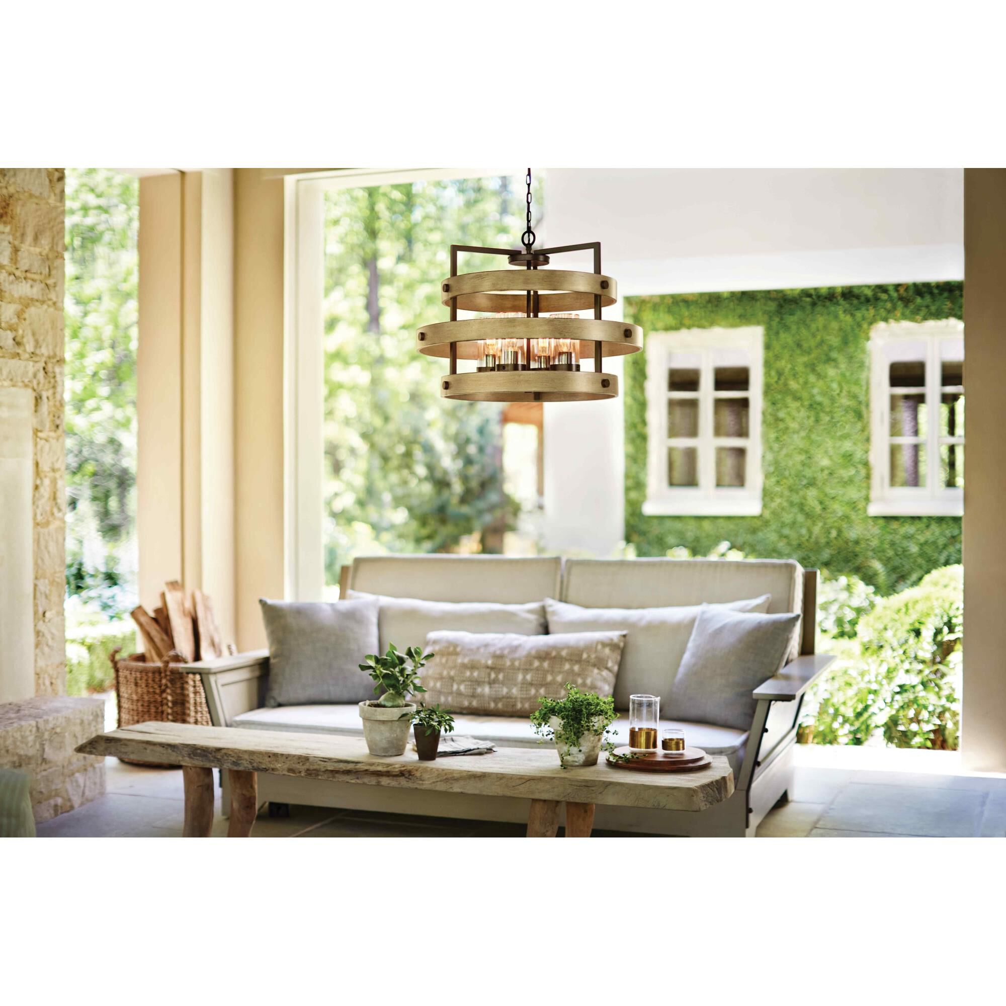 Shown in Warm Bronze finish and Clear glass and Warm Ash accent