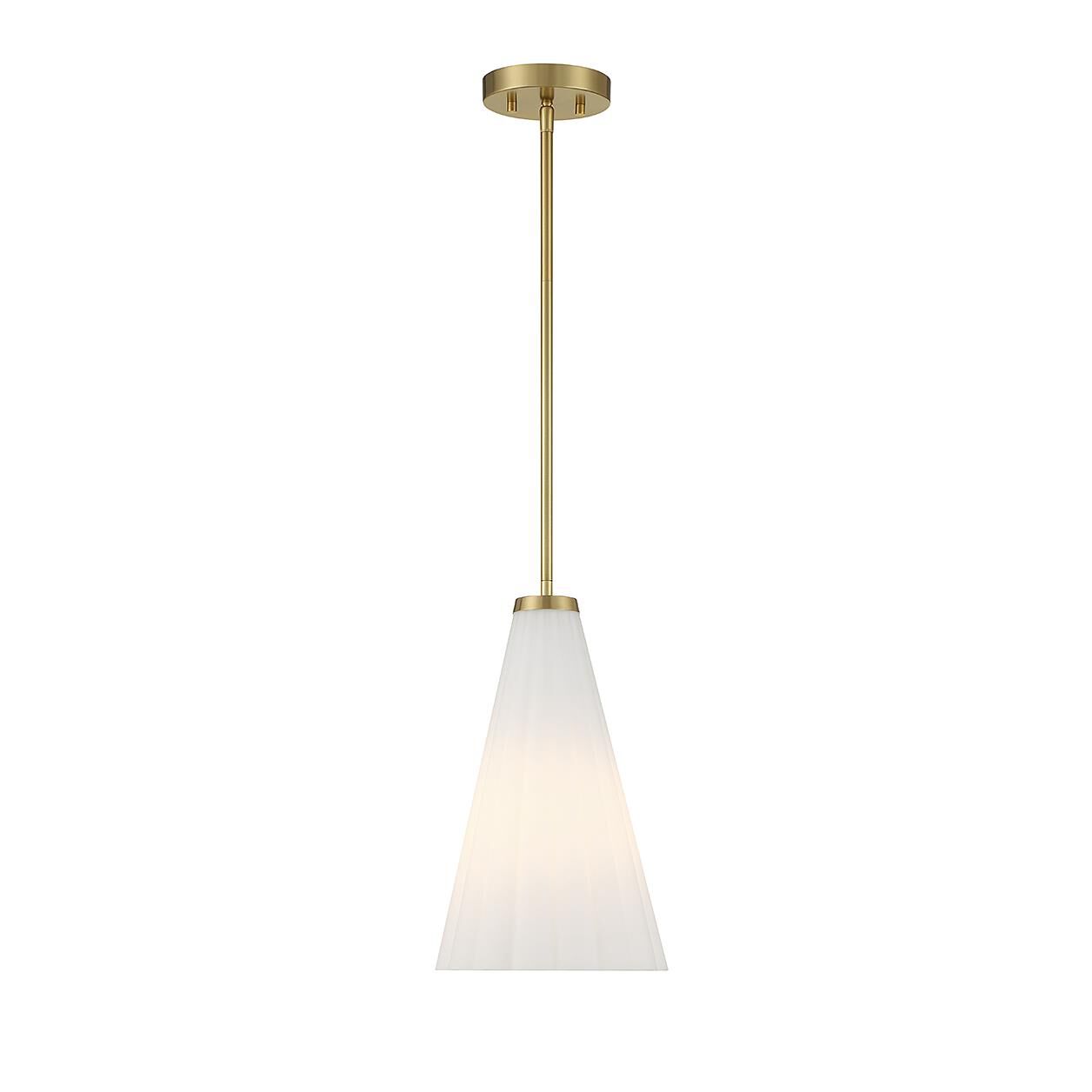 Shown in Warm Brass finish and Fluted White Opal glass and Glass shade
