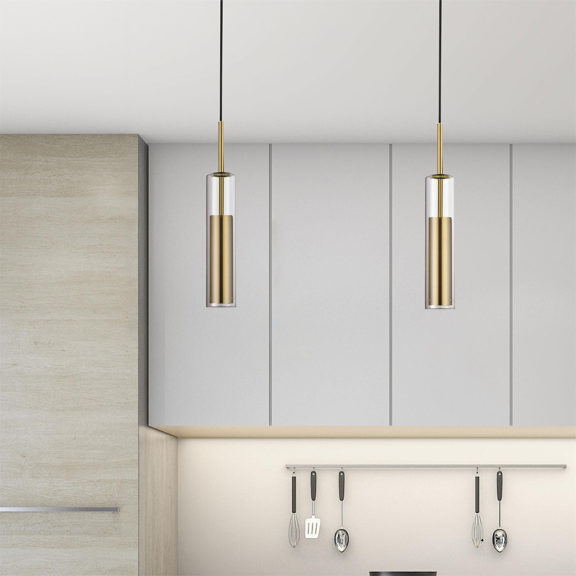 Shown in Aged Brass and Clear finish and Clear Cylinder glass
