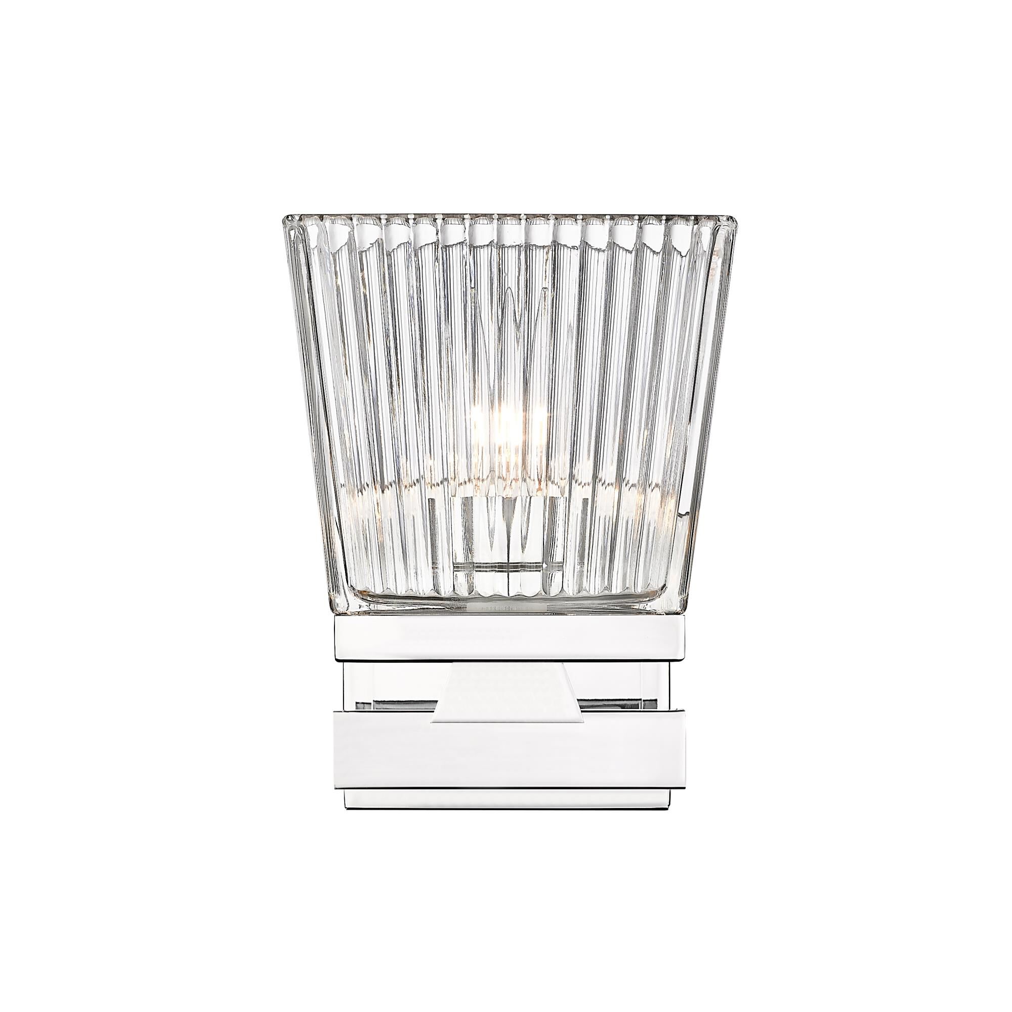 Shown in Chrome finish and Glass shade