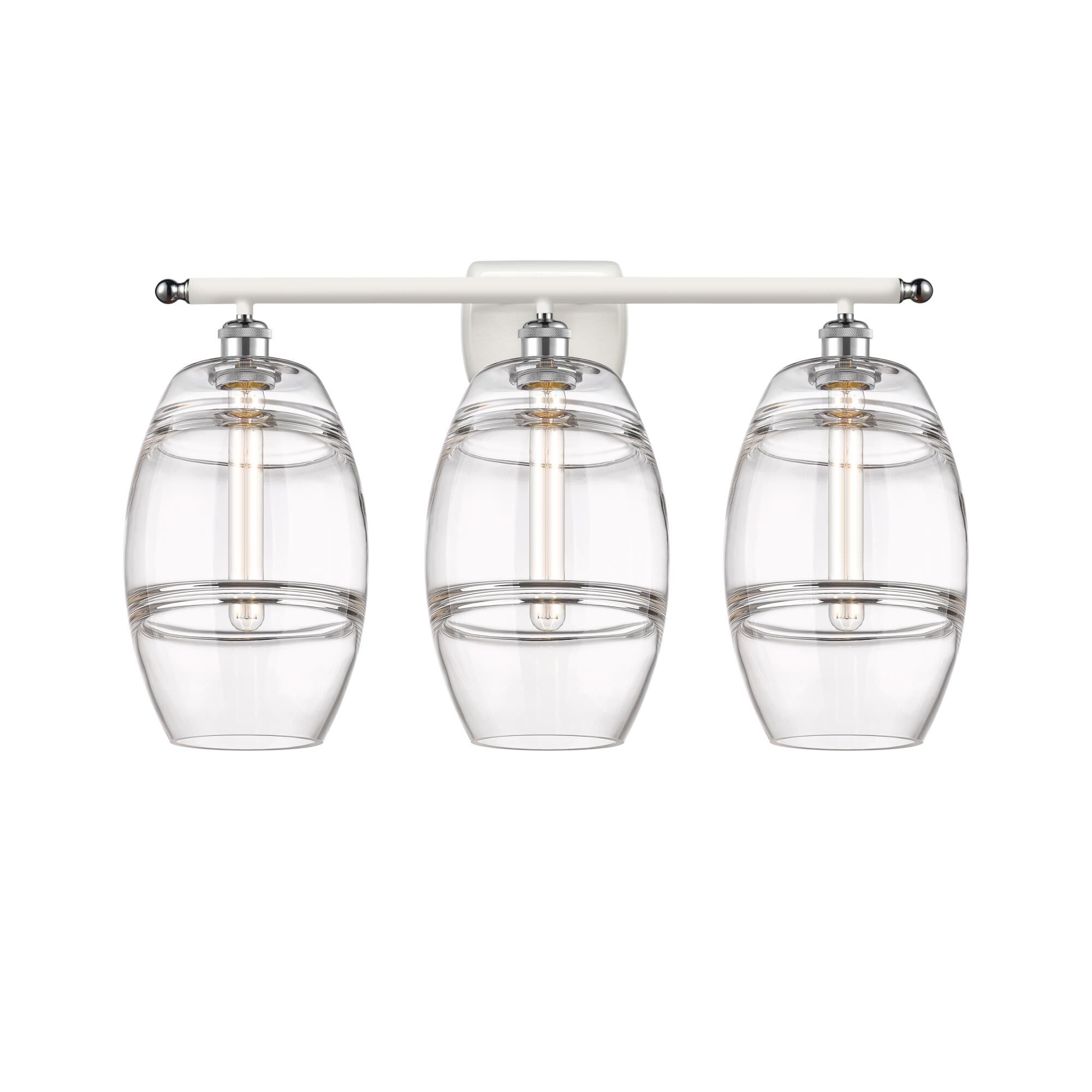 Shown in White Polished Chrome finish and Clear glass