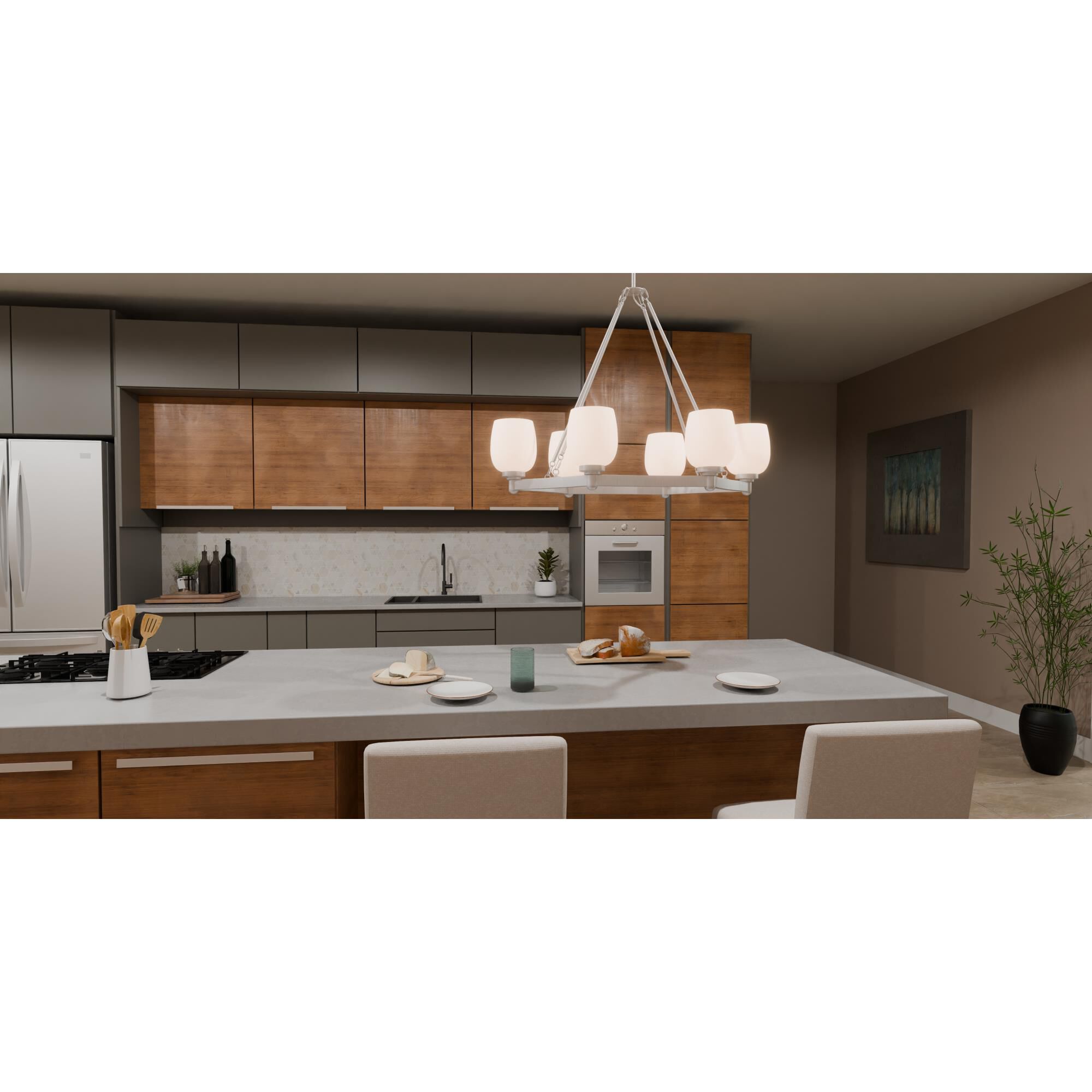 Shown in Brushed Nickel finish and Opal Etched glass