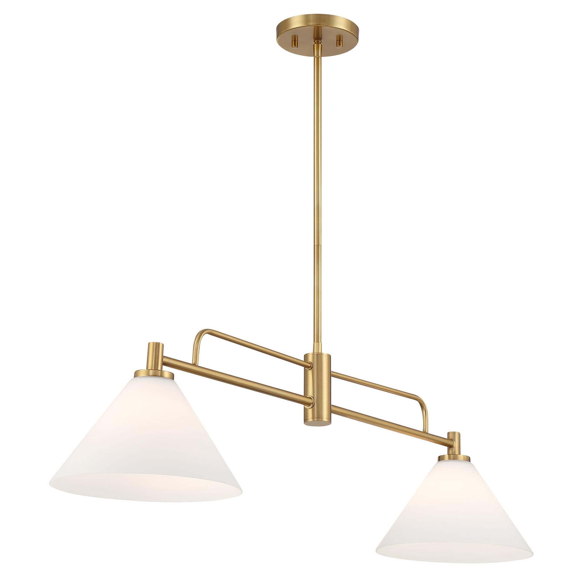 Shown in Natural Brass finish and White Opal glass
