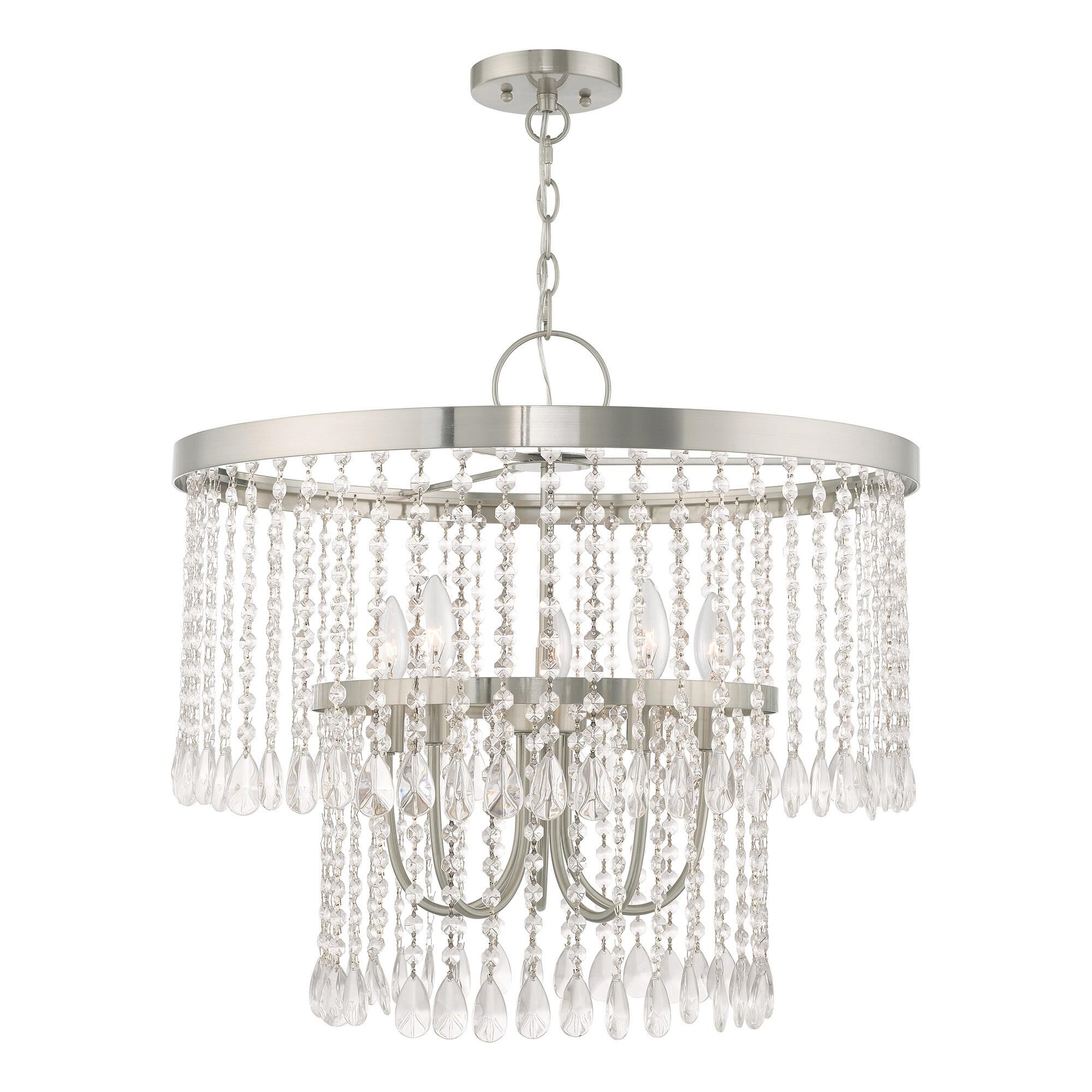 Shown in Brushed Nickel finish and Clear Crystals glass