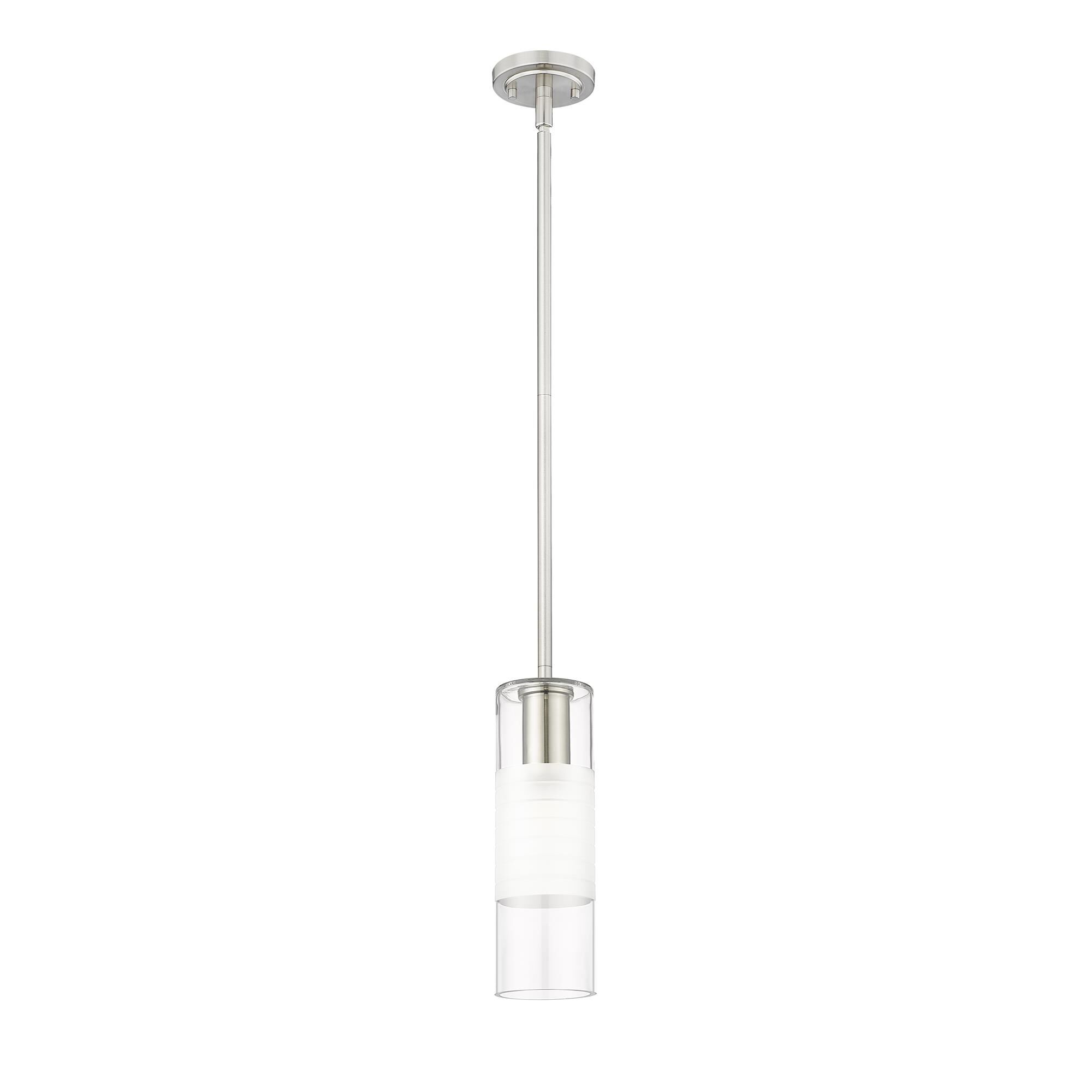 Shown in Brushed Nickel finish and Clear and Frosted glass