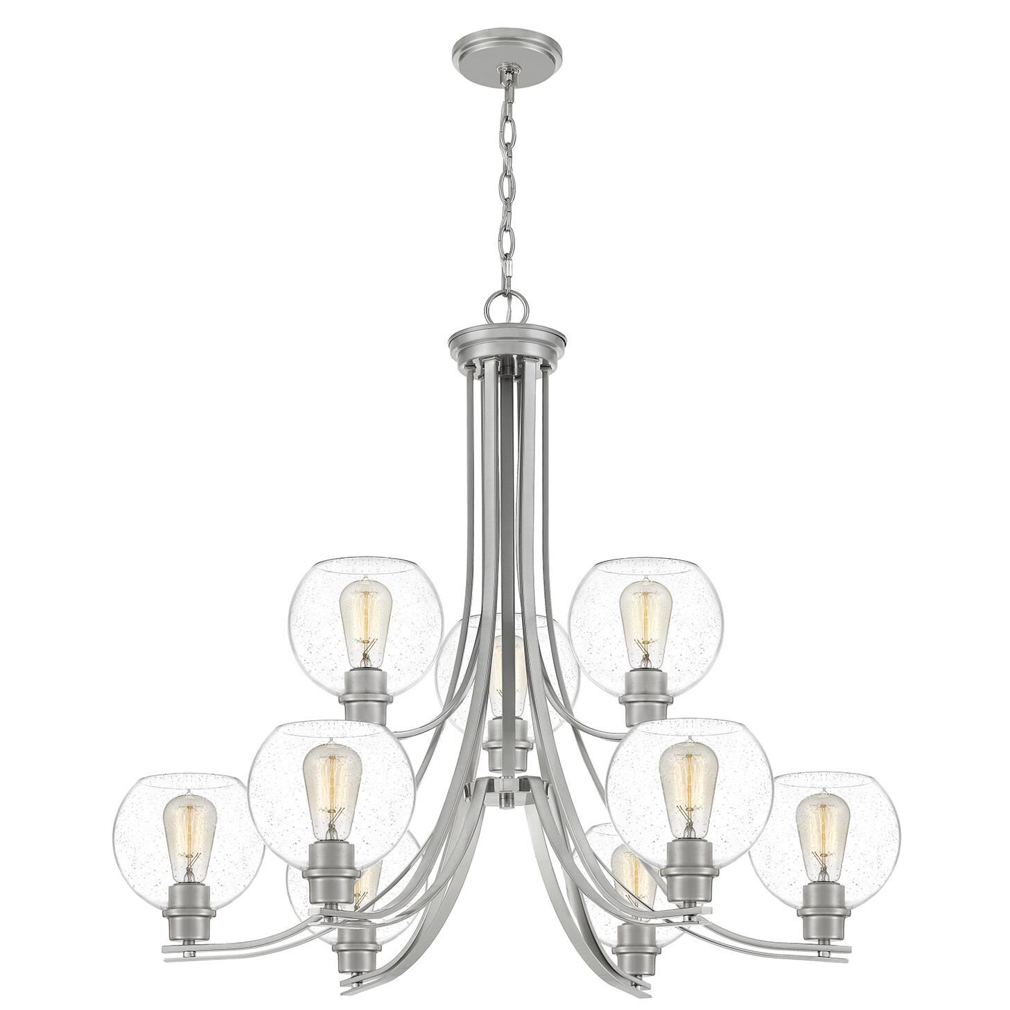 Shown in Brushed Nickel finish and Clear Seedy Glass, Clear Glass, Etched  With White Inside Glass shade