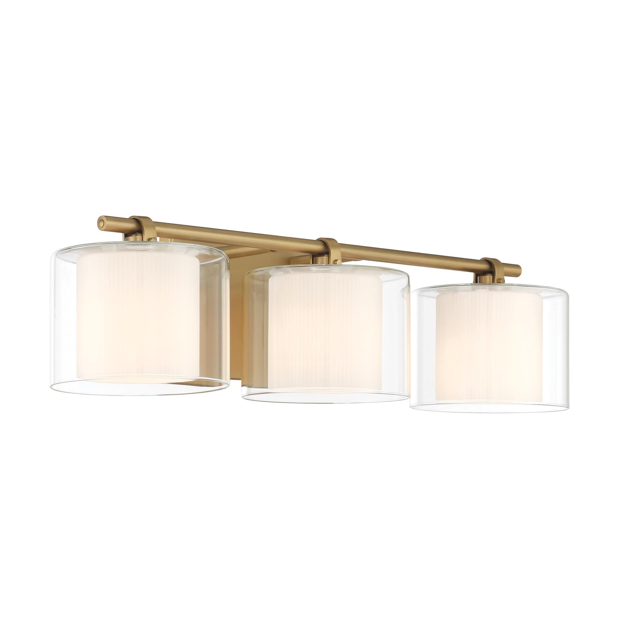 Shown in Legacy Brass finish and Clear and Etched Opal glass