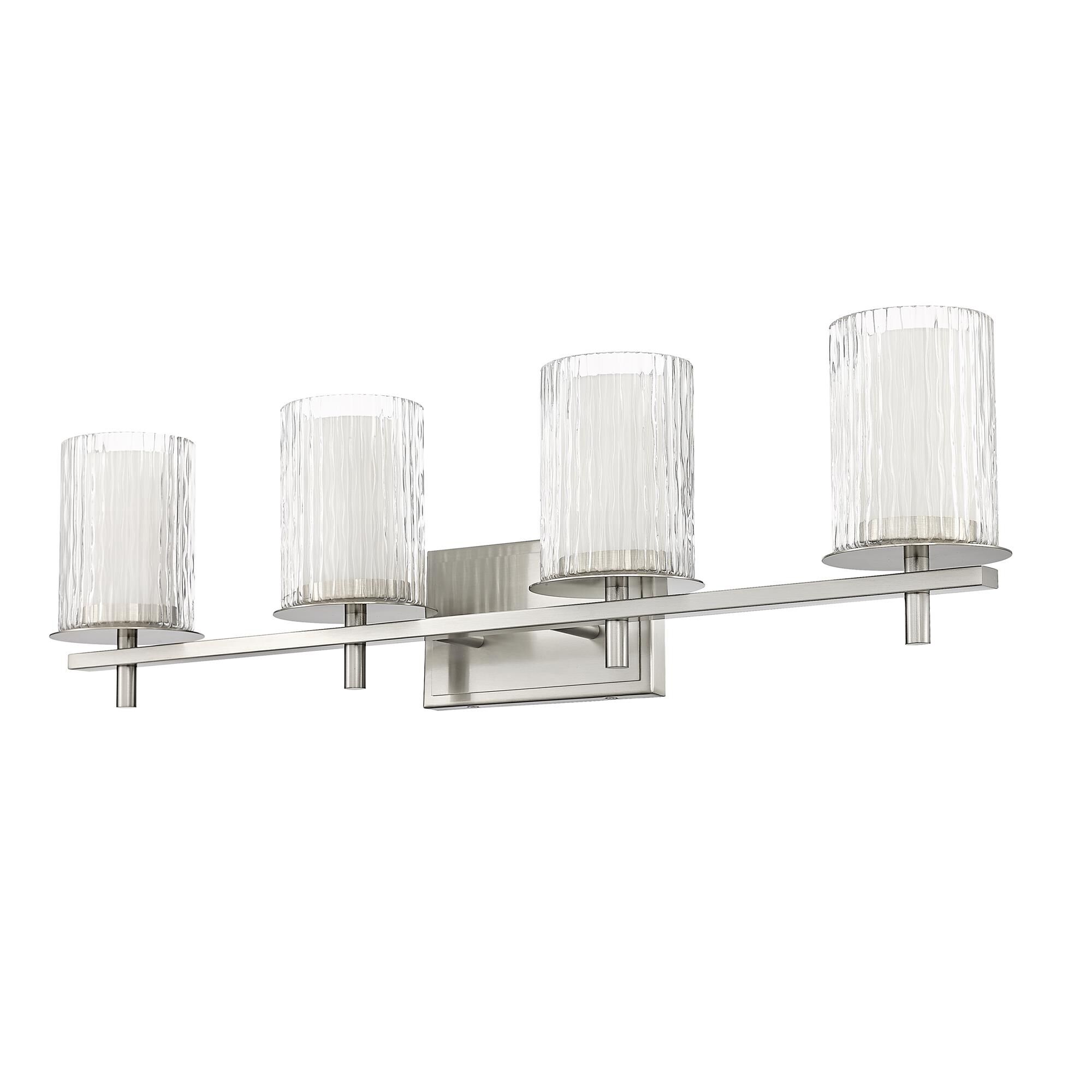 Shown in Brushed Nickel finish and Clear and Etched Opal glass
