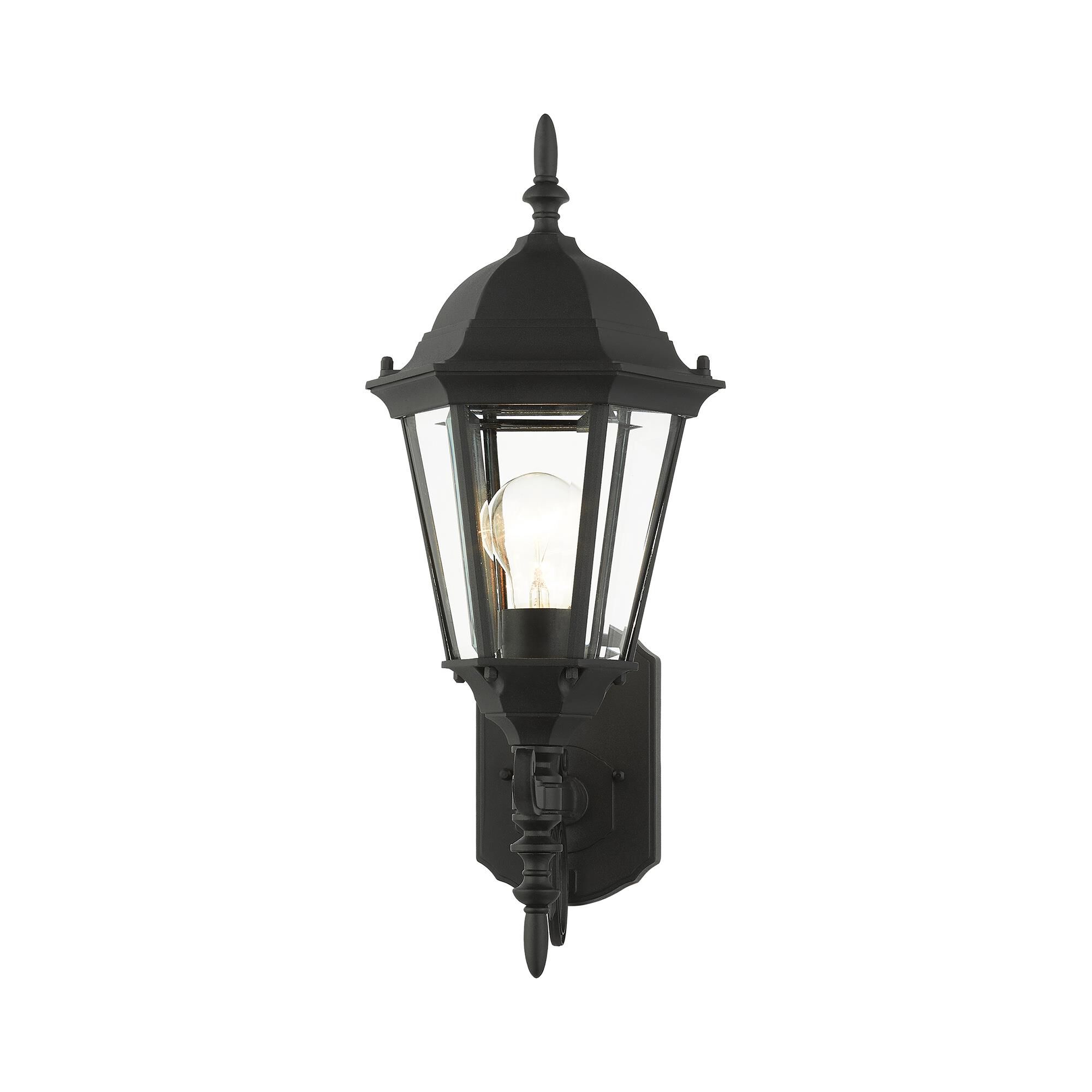 Shown in Textured Black finish and Clear Beveled glass and Clear Beveled Glass shade