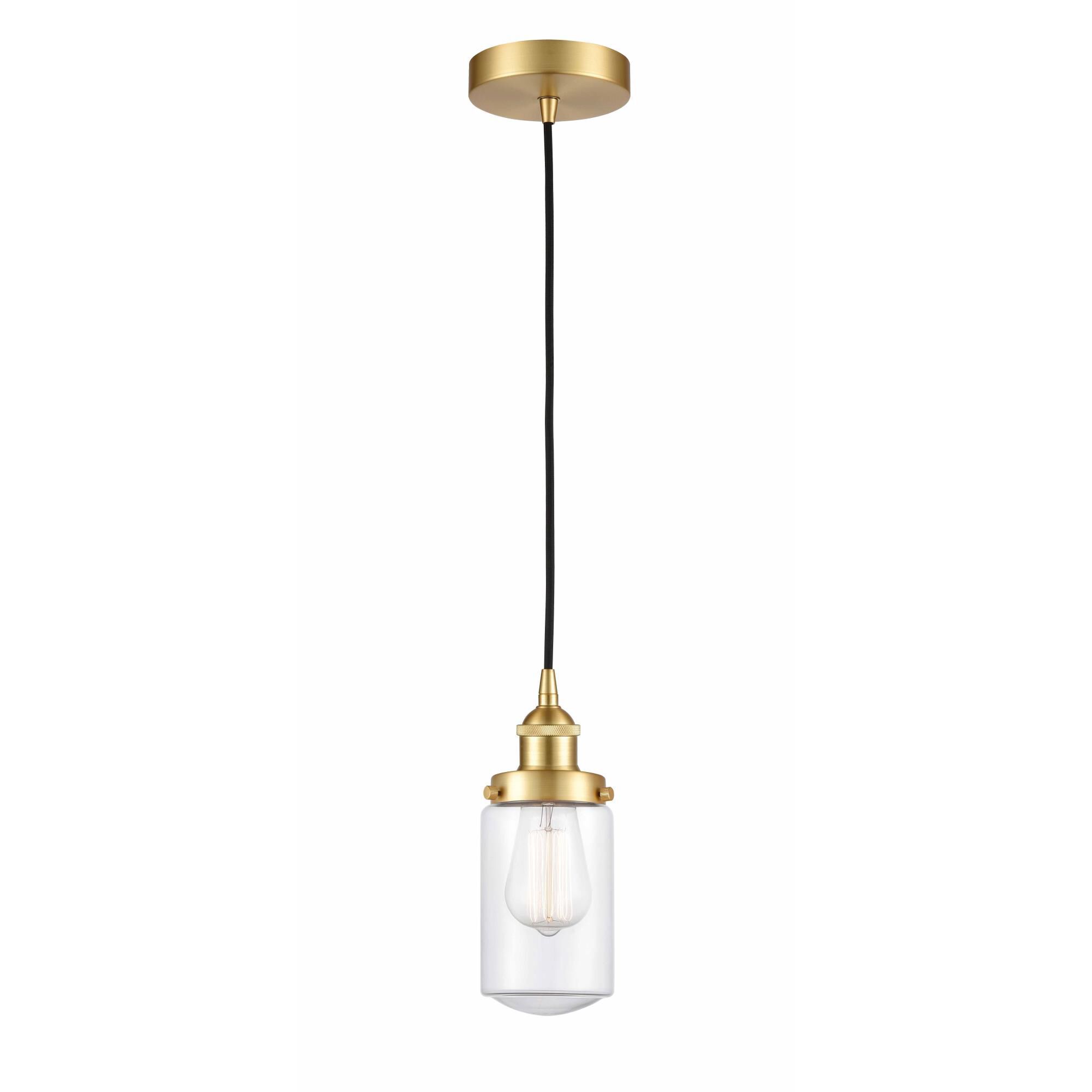 Shown in Satin Gold finish and Clear Dover glass