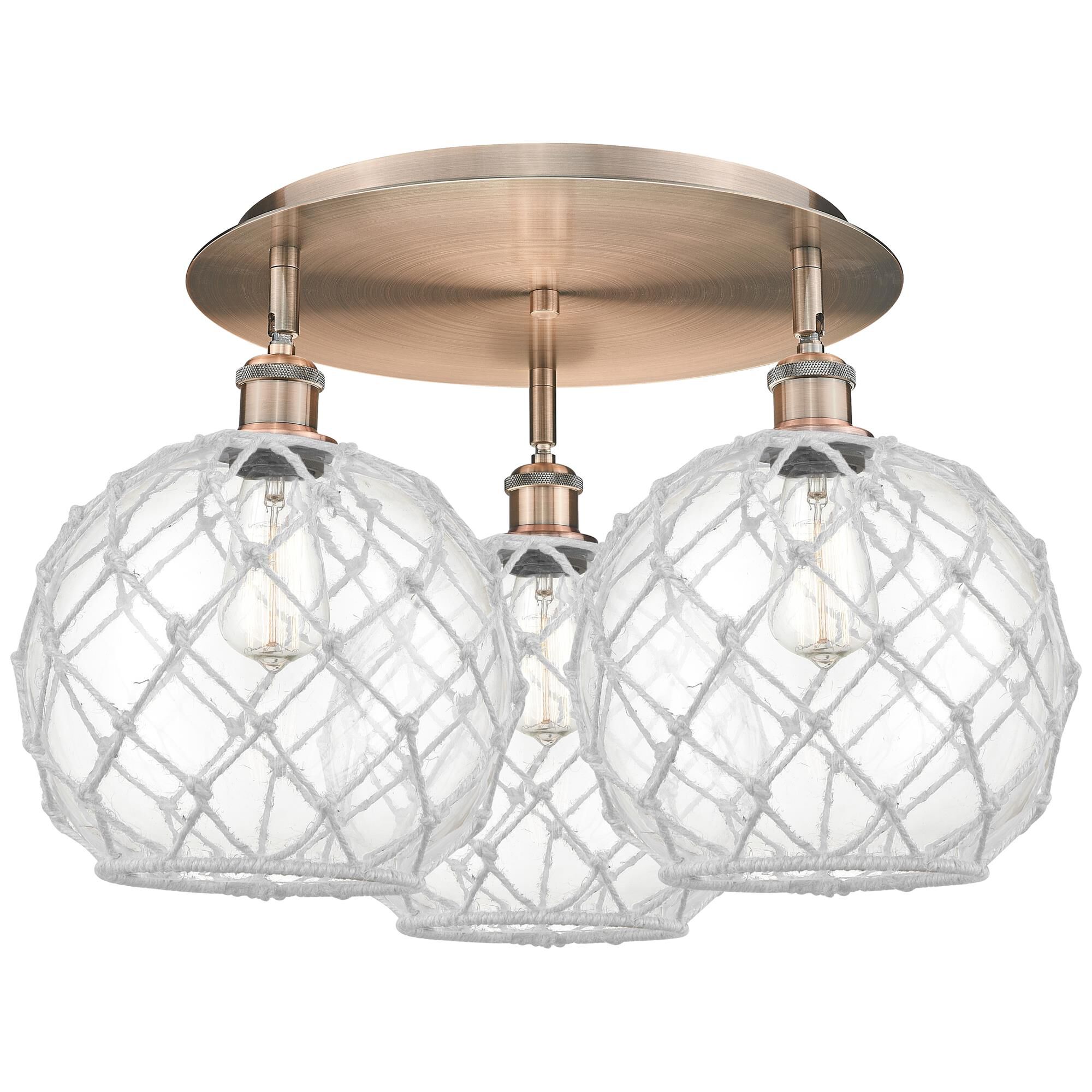 Shown in Antique Copper finish and Clear with White Rope glass