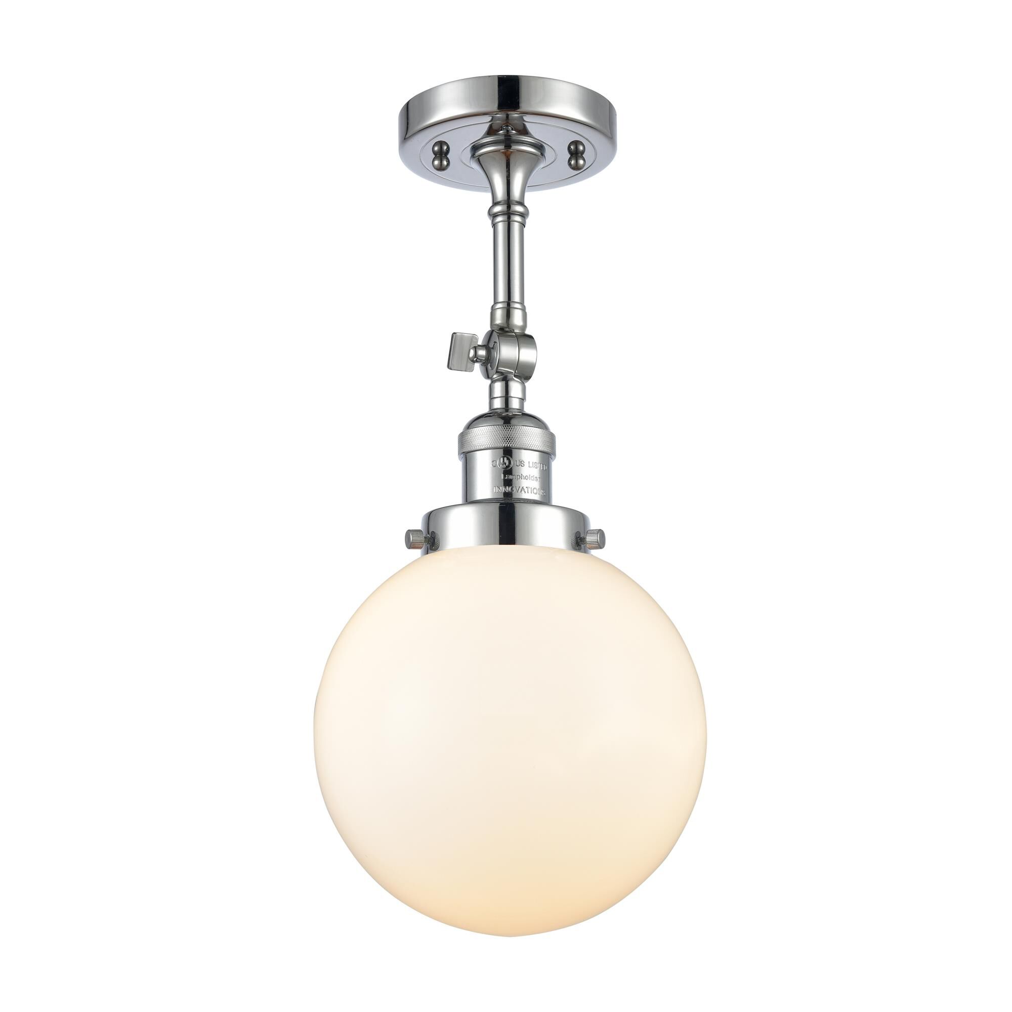 Shown in Polished Chrome finish and Matte White Cased glass and No Accent accent