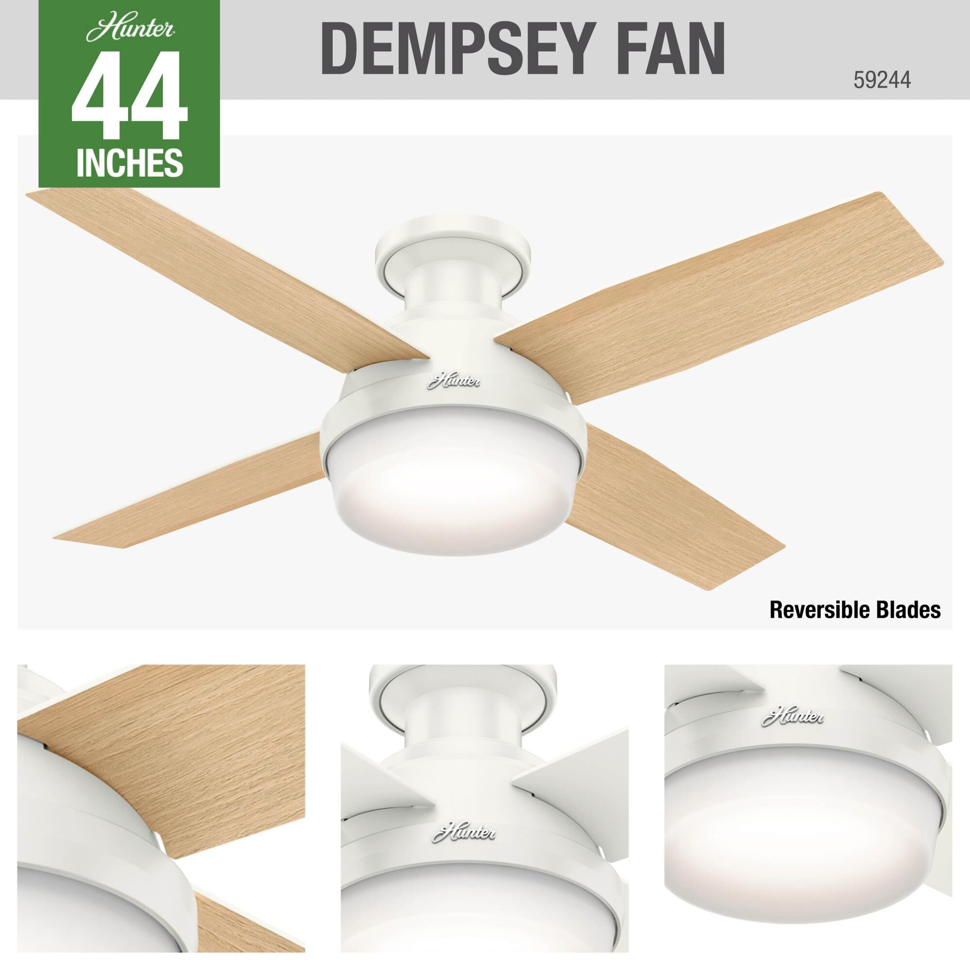 Dempsey 44 Inch Ceiling Fan with Light Kit by Hunter Fan