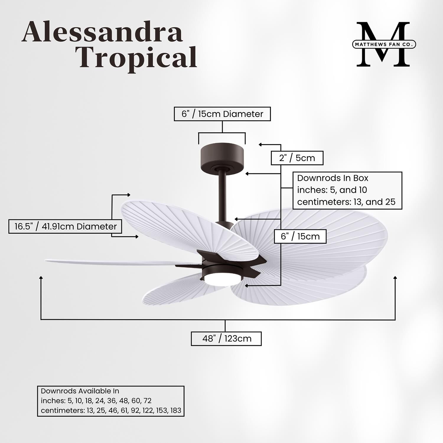 Alessandra Tropical Outdoor Rated 48 Inch Ceiling Fan with Light Kit by Matthews Fan Company