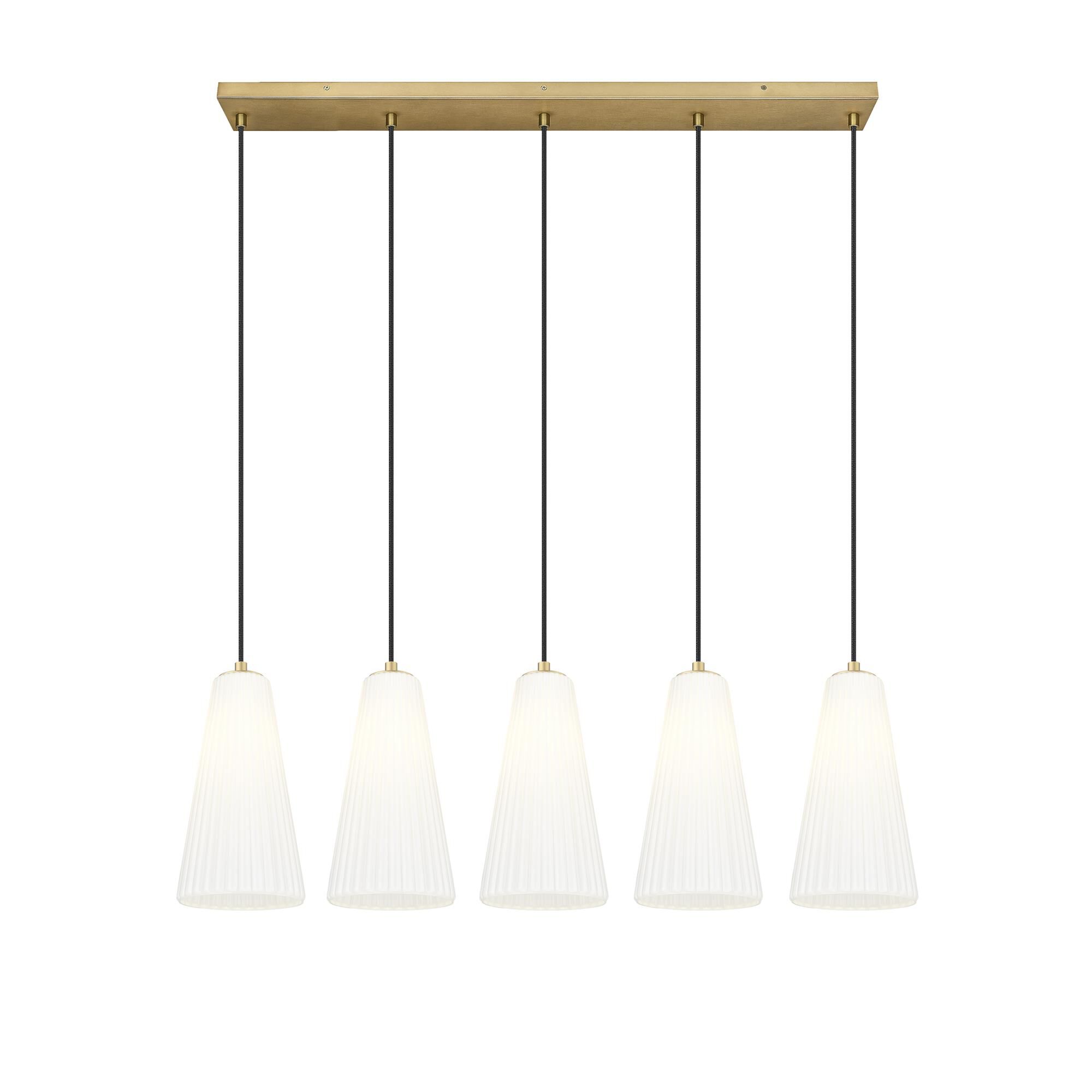 Shown in Modern Gold finish and White glass and White shade