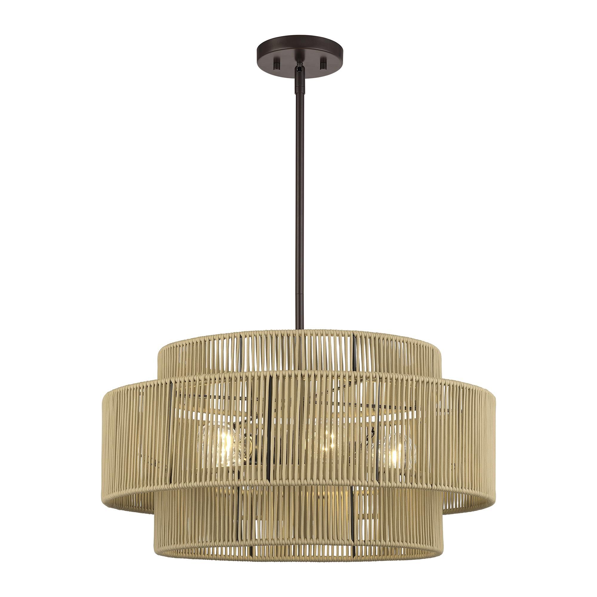 Shown in English Bronze finish and Hand-Woven Venetian Gold Color Polyester Rope shade
