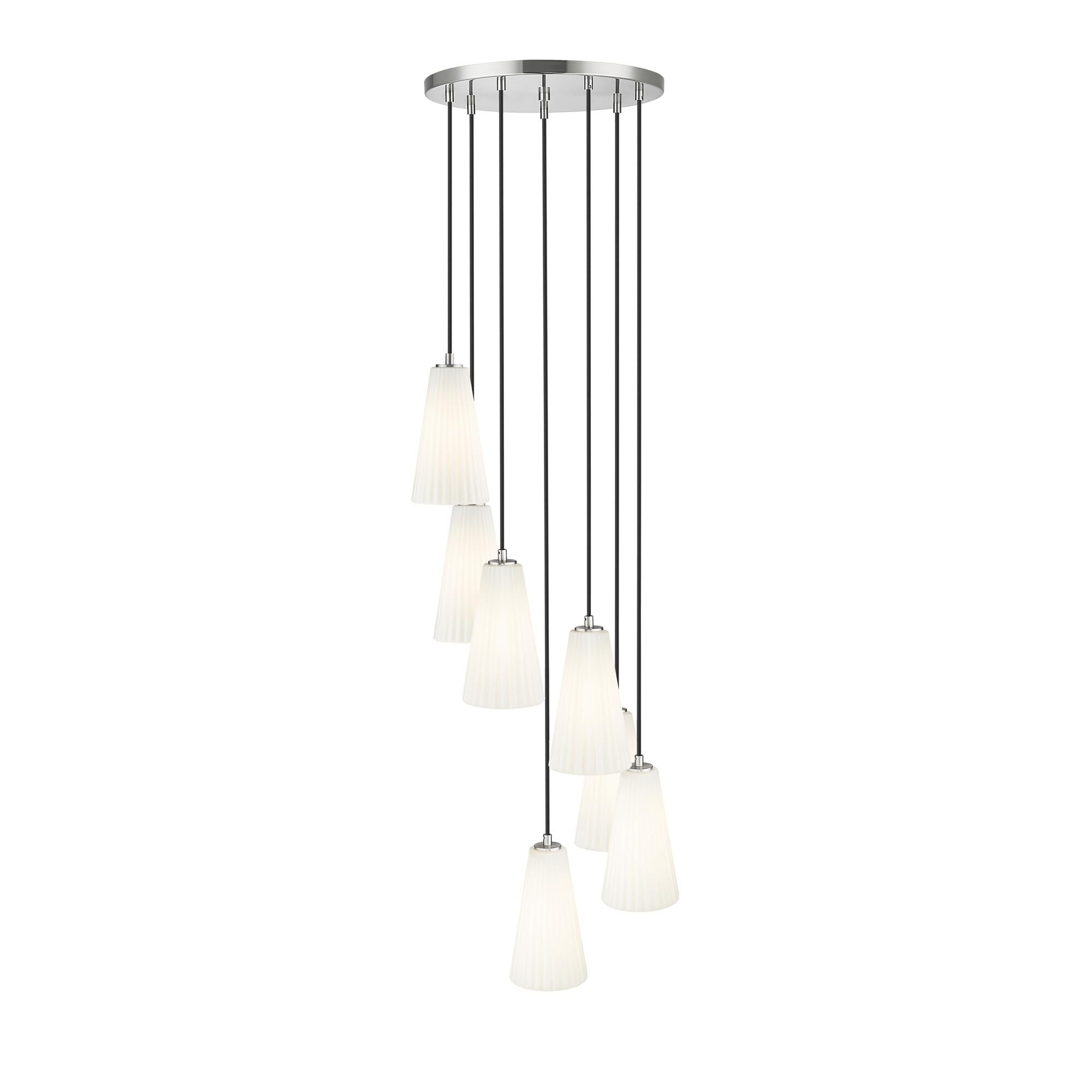 Shown in Brushed Nickel finish and White glass and White shade