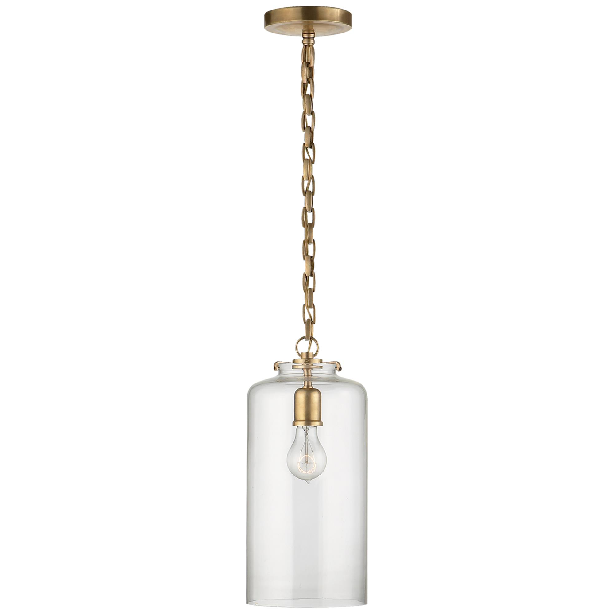 Shown in Hand-Rubbed Antique Brass finish and Clear glass