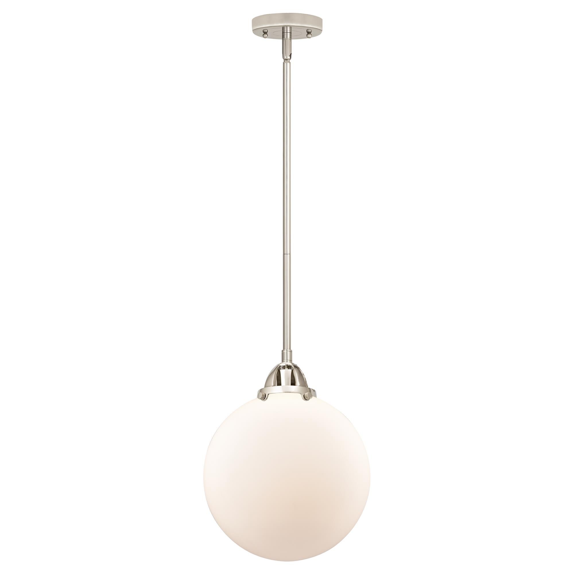 Shown in Polished Nickel finish and Matte White Cased Beacon glass and No Shade shade