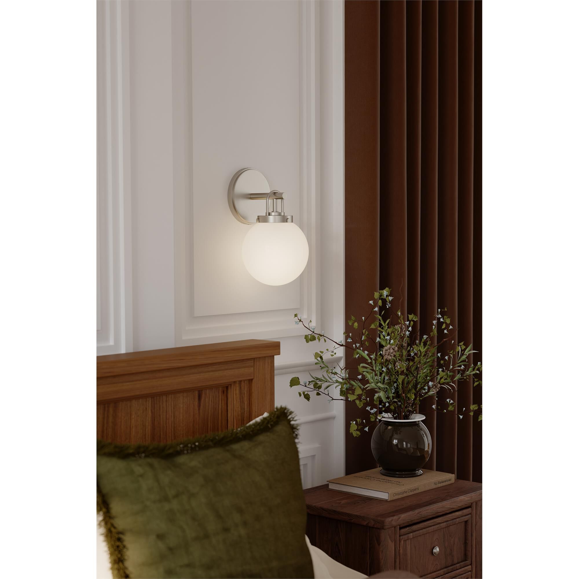 Shown in Brushed Nickel finish and Etched White glass
