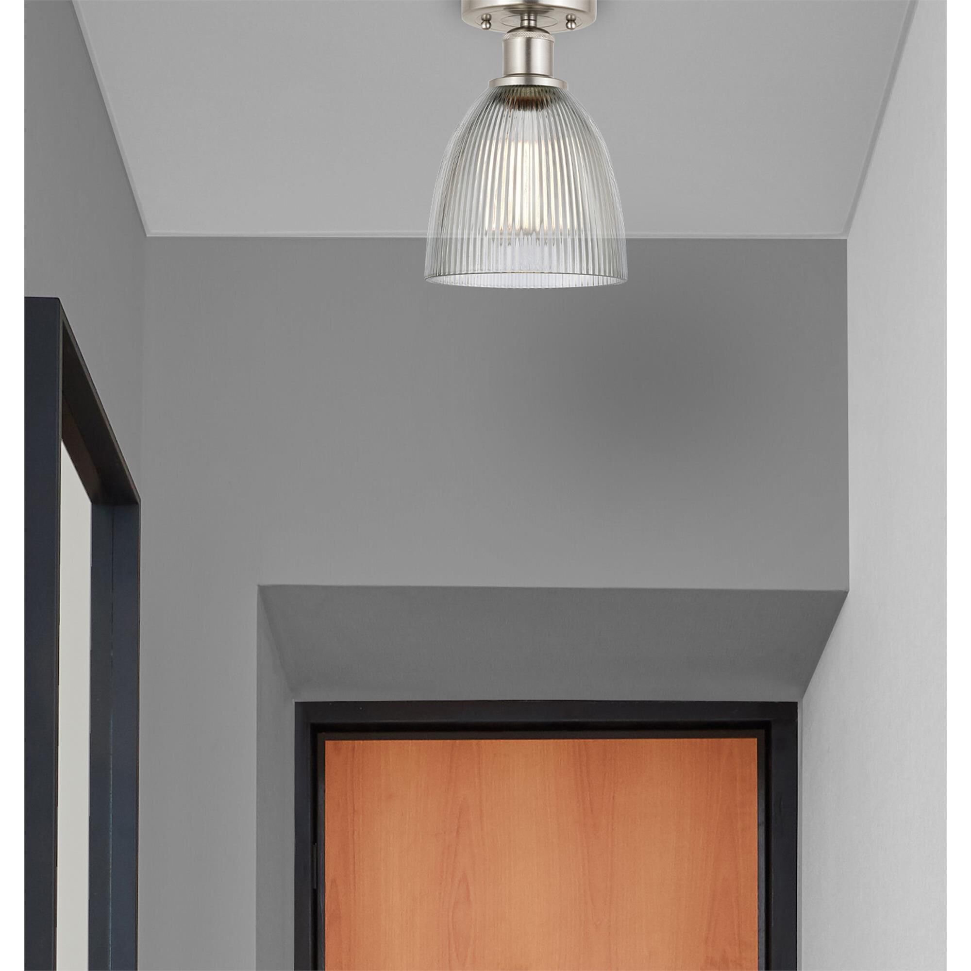 Shown in Brushed Satin Nickel  finish and Clear glass