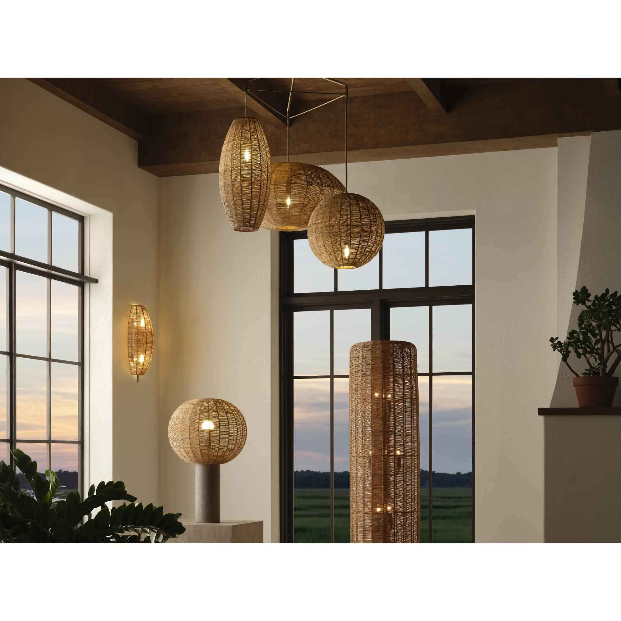 Shown in Brown finish and Rope shade