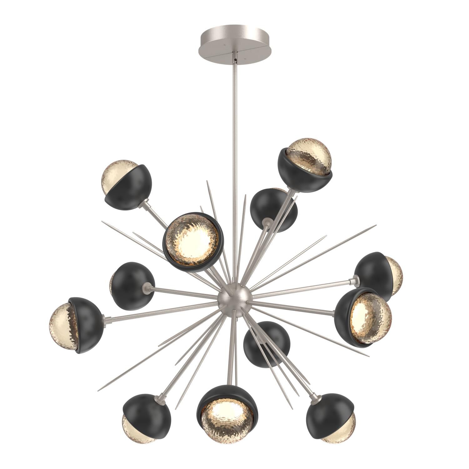 Shown in Beige Silver finish and Amber glass and Matte Black accent