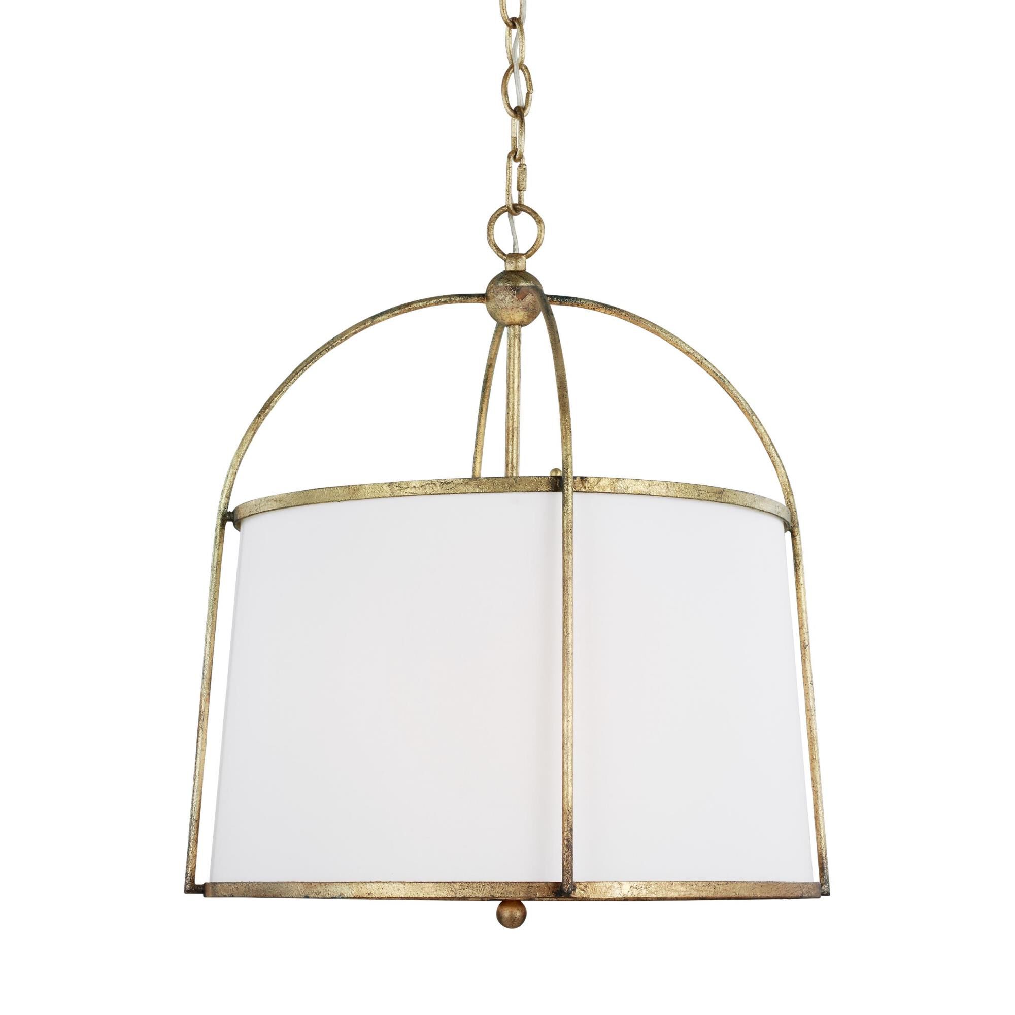Shown in Antique Gild finish and White Linen Fabric shade