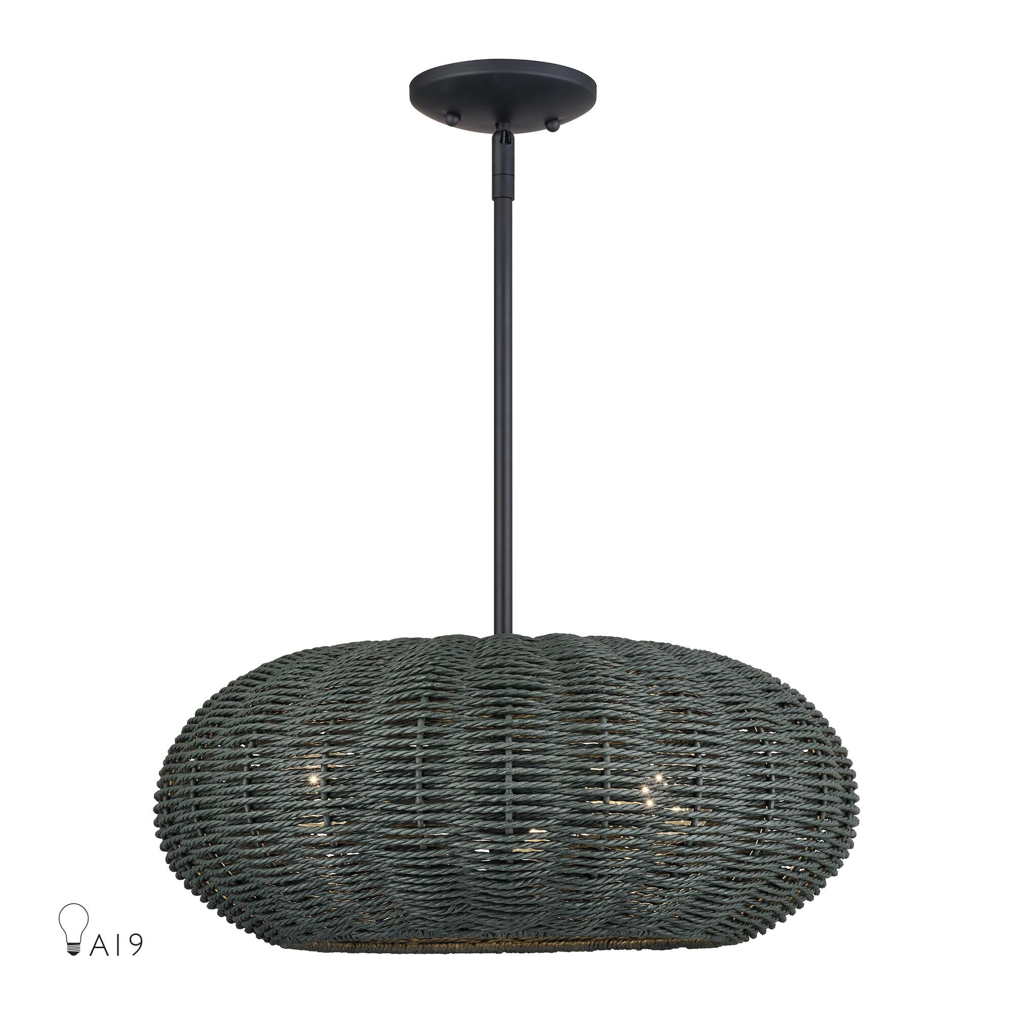 Shown in Black finish and Hand-Woven Midnight Black Color Paper Rope shade