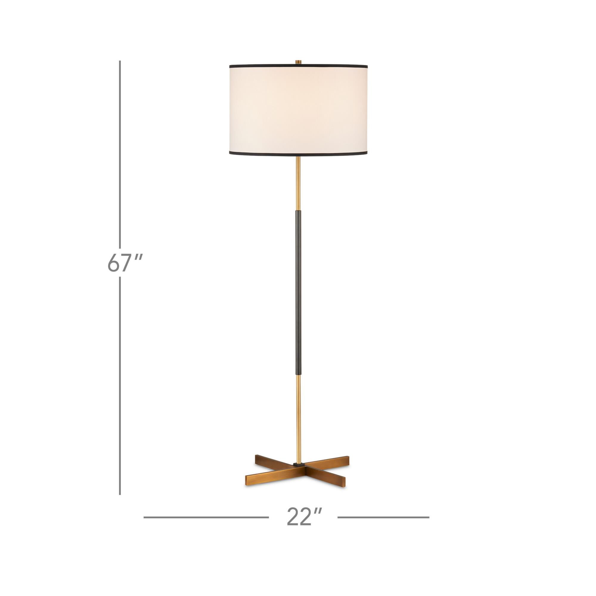 Shown in Brass and Oil Rubbed Bronze finish and Off White Shantung With Black Trim shade